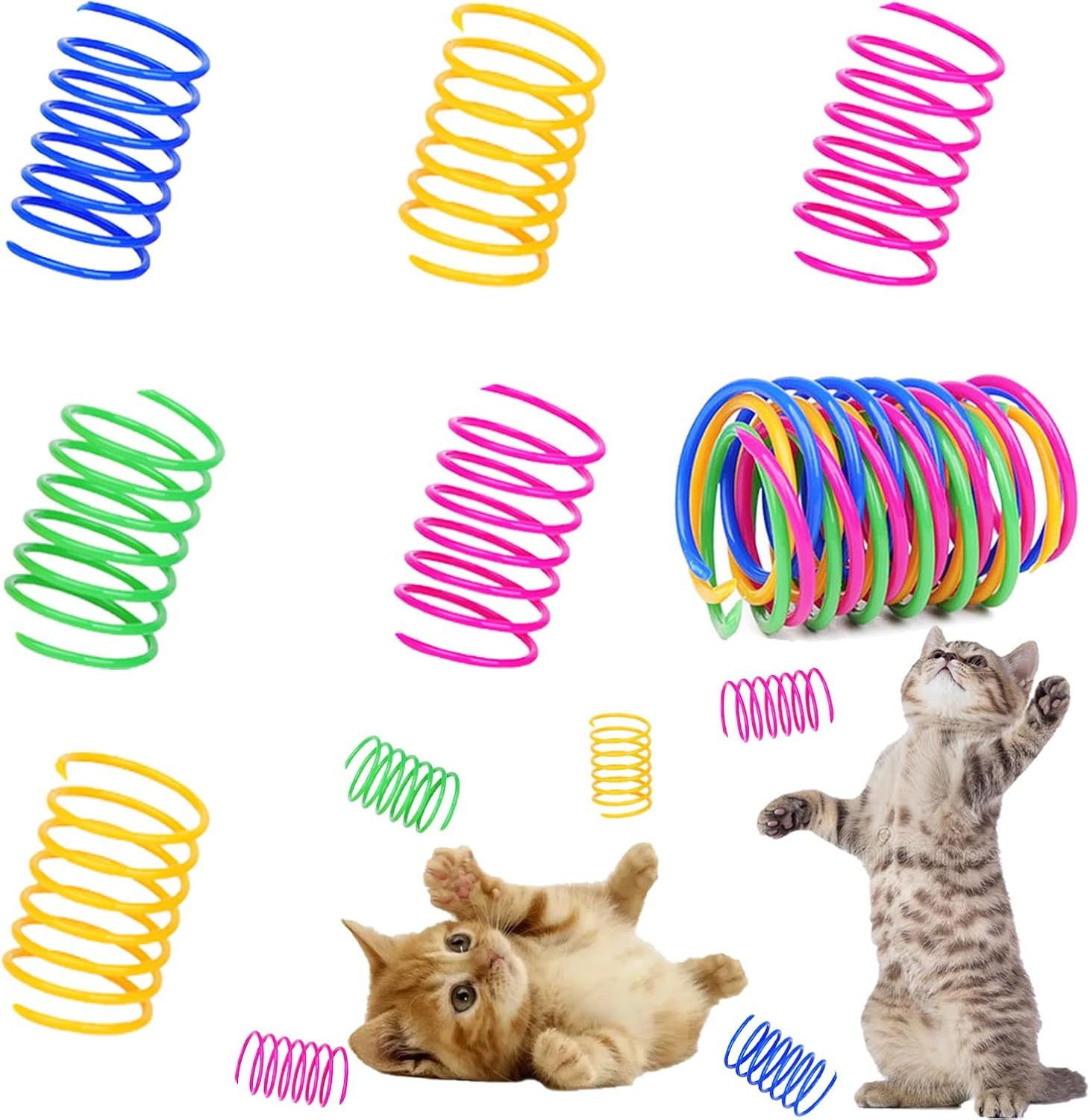 Cat Spring Toys 60 Pack, Colorful Springs Cat Toys Interactive Cat Toy Plastic Coil Spiral Springs Creative Cat Toy to Kill Time and Keep Fit Heavy Plastic Spring for Indoor Cats Kitten Toys