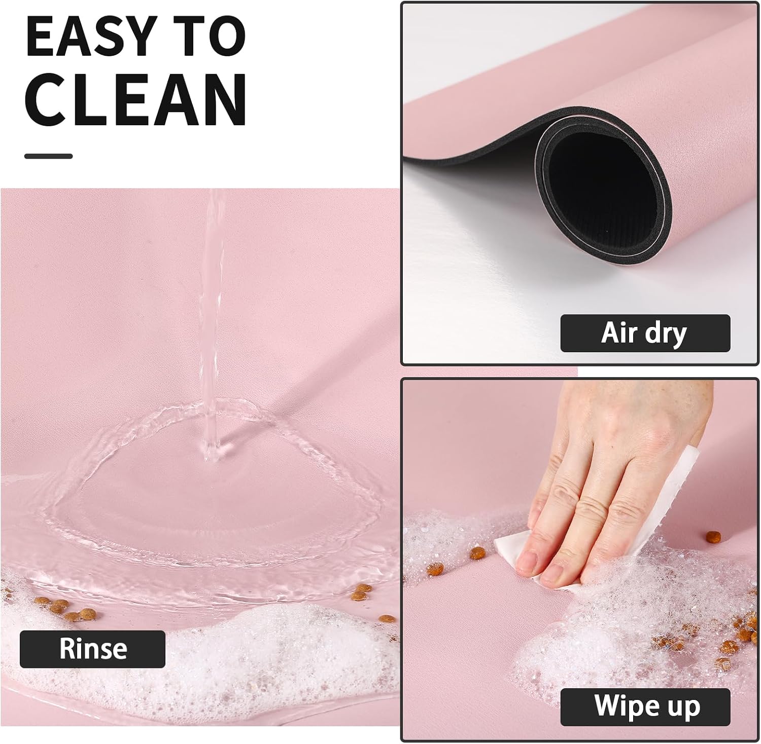 Dog food mat - absorbent cat mat for food and water, no stains pet feeding bowl mat, easy to clean pet placemats, quick dry dog water dispenser mat for messy drinkers | paw pink 12"x 19" - view 3