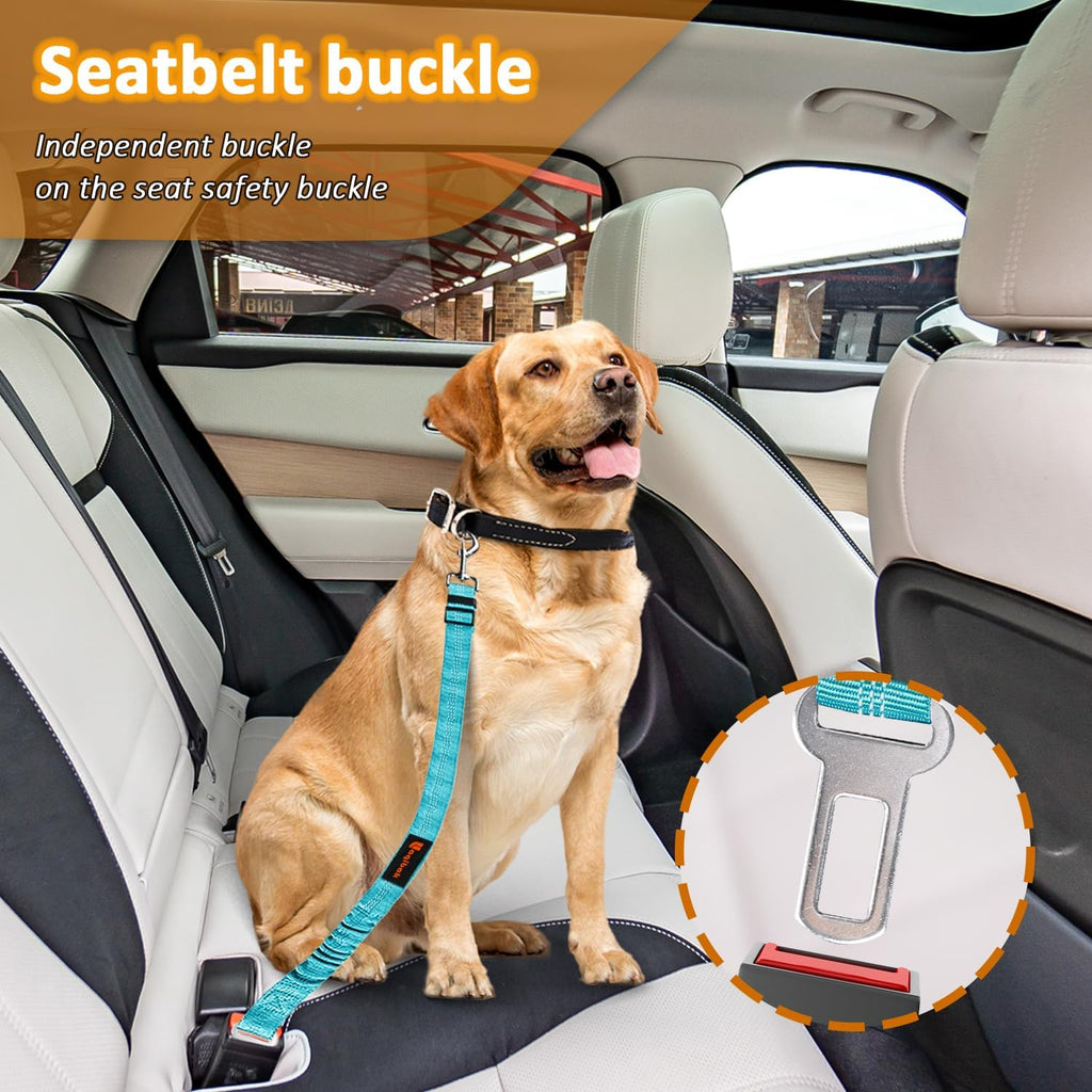Removable Dog Seat Belt Harness for Car, 3 in 1 Pet Dog Car Seatbelt Leash, Retractable Restraint Secures to Vehicle Headrest & Adjustable Reflective Bungee Dog Seatbelt Tether, Blue and Black | Retractable Headrest-Mounted,Restraint & Adjustable Reflecti - view 3
