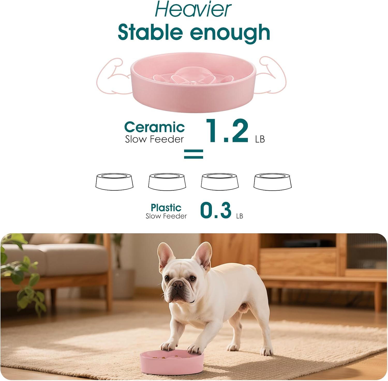 Ceramic Slow Feeder Dog Bowl, 0.6 Cup Puzzle Dish for Small Breeds | Maze Dog Food Bowl for Fast Eaters, Slow Feeding Design for Small Dogs and Cats, Promotes Healthy Eating Habits, Pink - view 4
