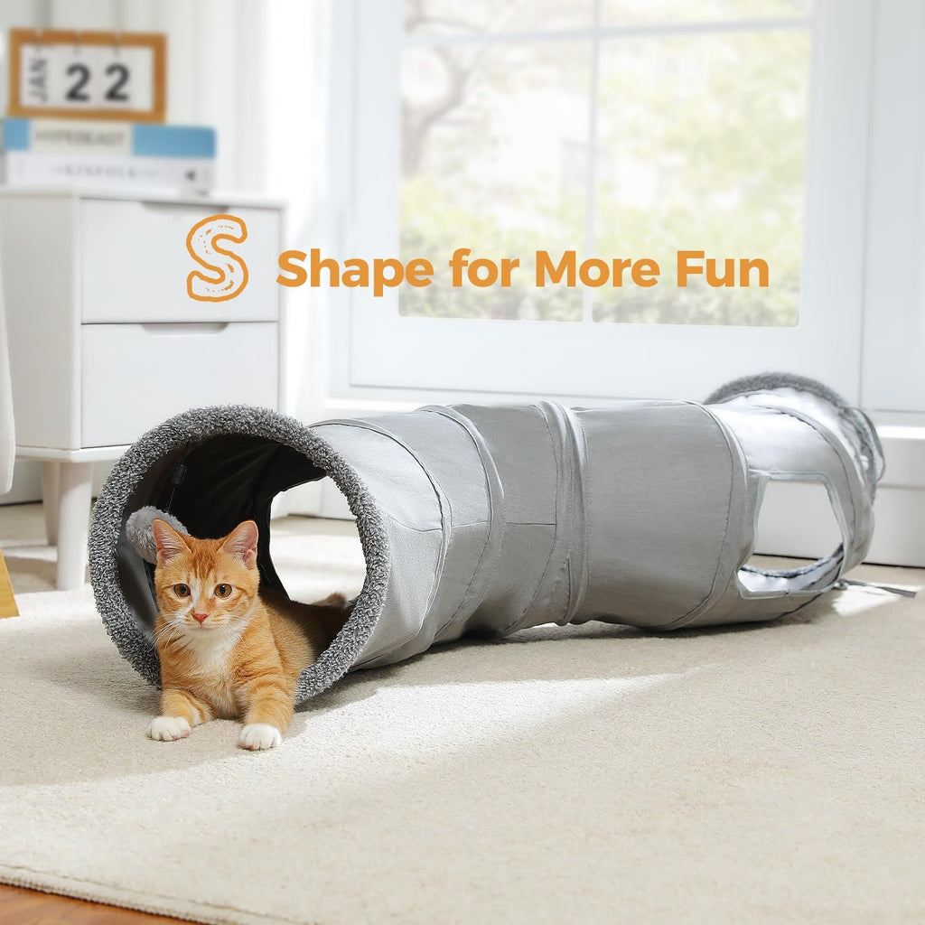 Cat Tunnel S Shape Cat Tunnels for Large & Indoor Cats 51”Long | Durable, Spacious 10.5" Cat Tube with Peepholes & Dangling Ball Toy, Connected to Play Tunnels, Collapsible for easy storage - view 6