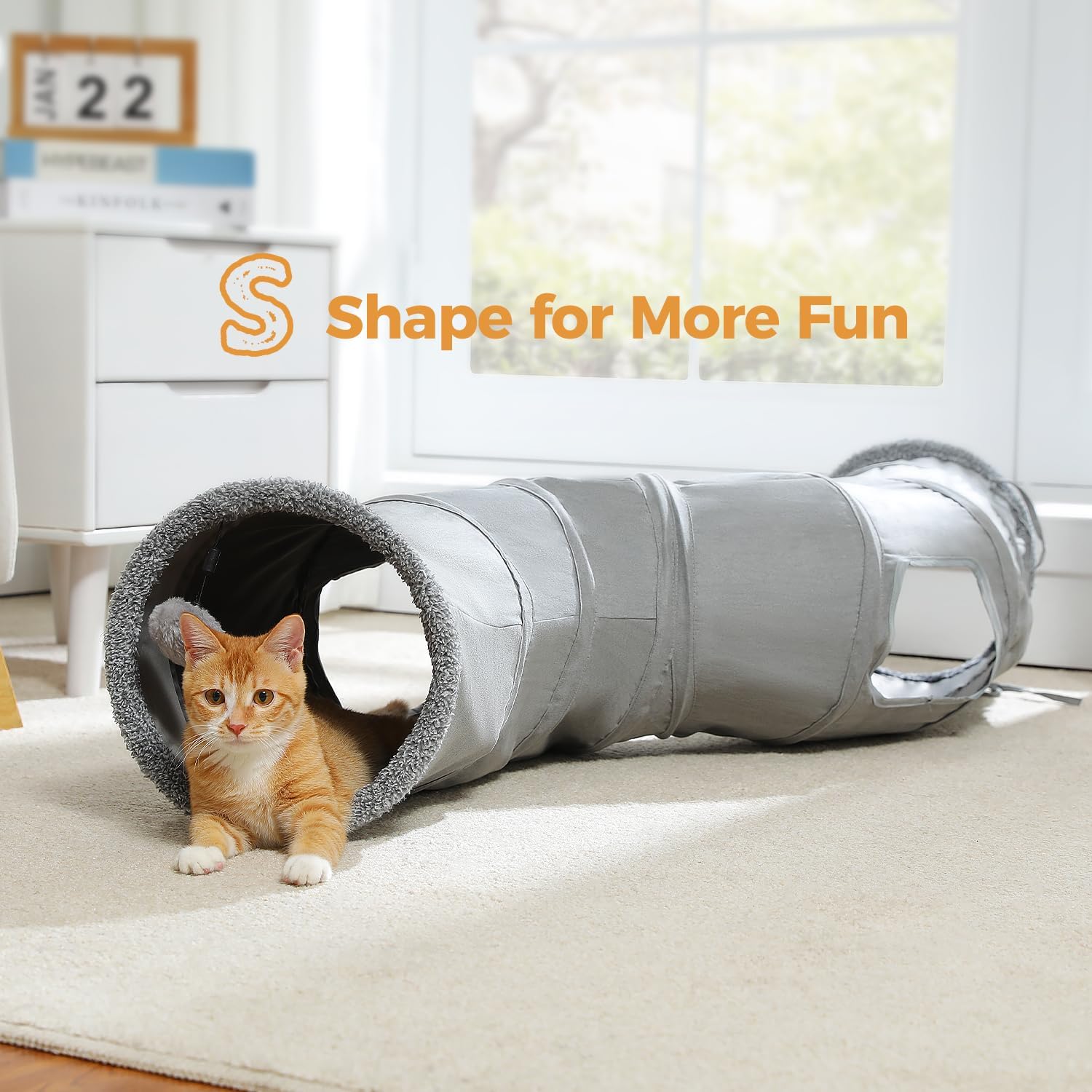 Cat Tunnel S Shape Cat Tunnels for Large & Indoor Cats 51”Long | Durable, Spacious 10.5" Cat Tube with Peepholes & Dangling Ball Toy, Connected to Play Tunnels, Collapsible for easy storage - view 6