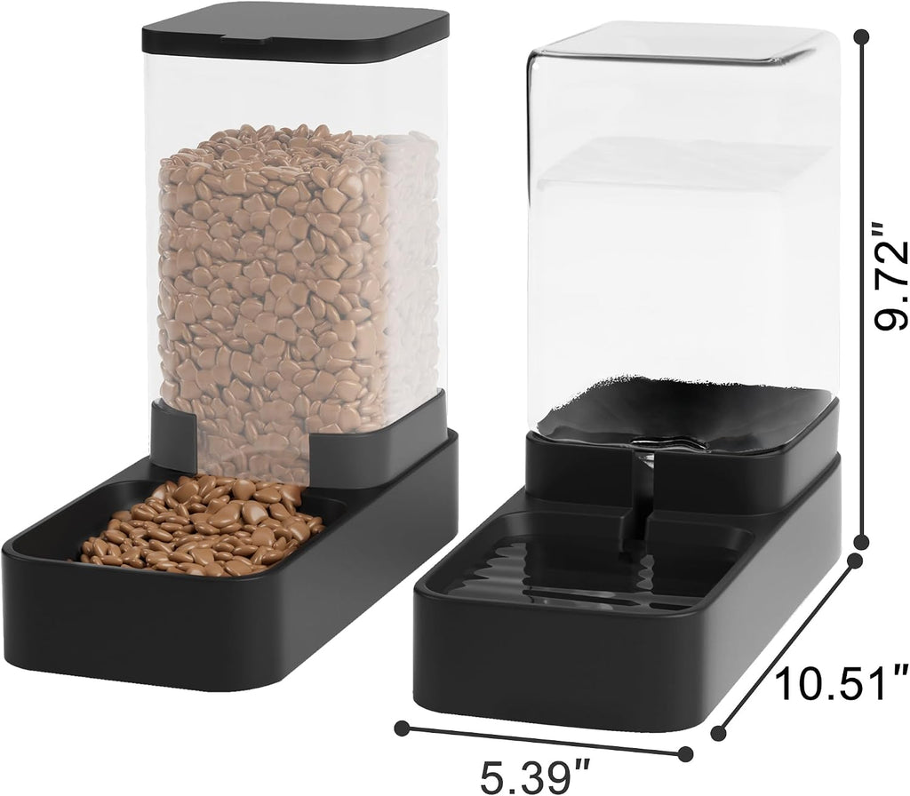 Automatic cat feeder and water dispenser in set with pet food bowl, gravity dog waterer and food feeder for small medium dog cat puppy kitten large capacity (3.3L, black) - view 2
