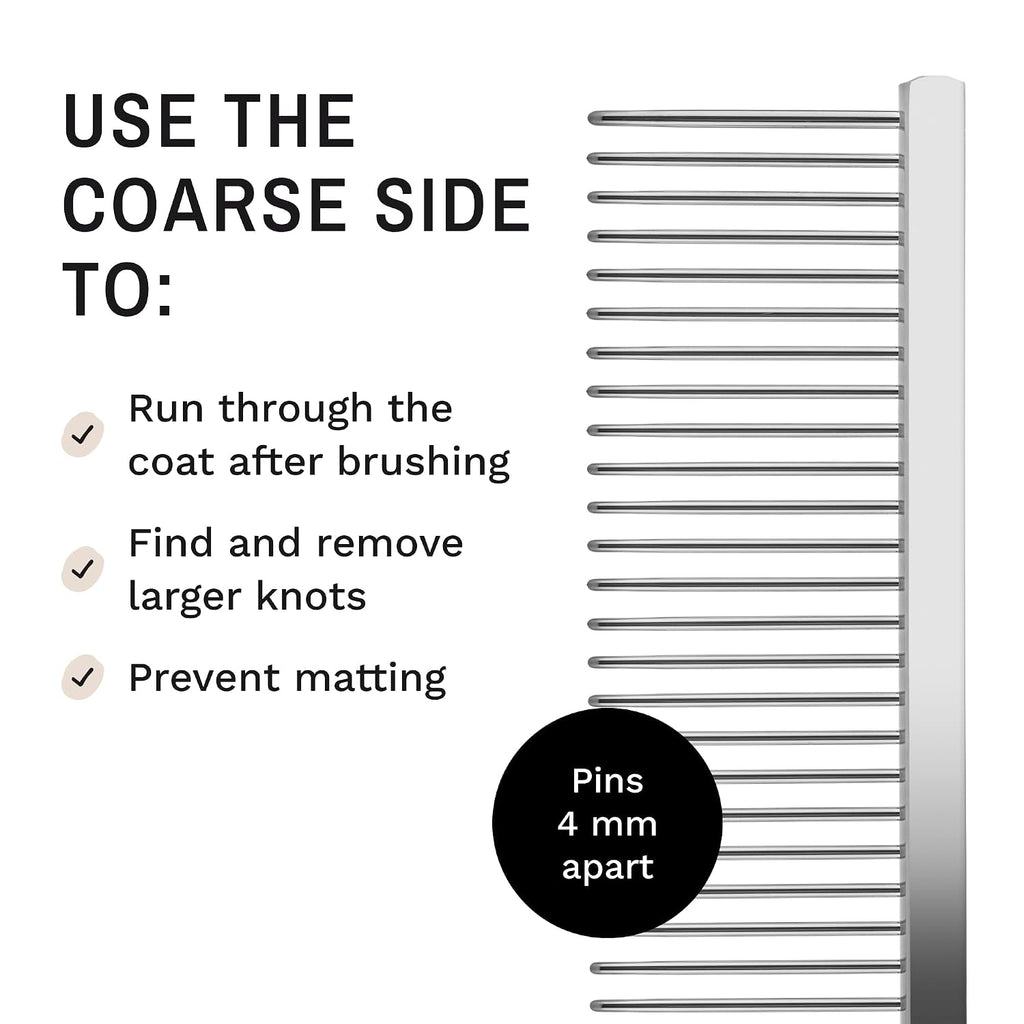 ProGlide Detangling Comb for Dogs and Cats. Dual-sided 7.5” Greyhound-style comb with 30mm rounded teeth. Gentle on your pet, it glides through dense coats without damaging hair or skin. - view 5