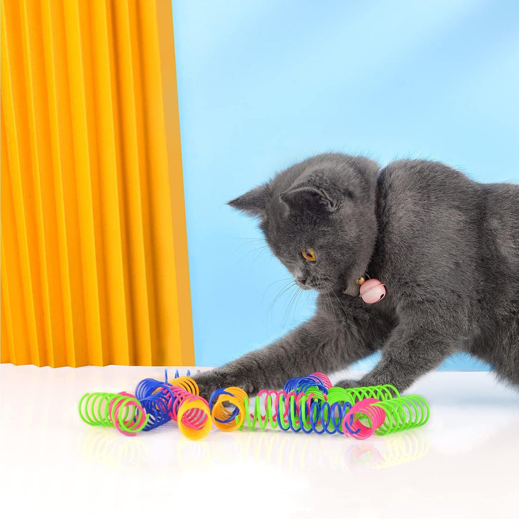 100 Pack Cat Spiral Spring, Cat Toys Spring for Indoor Cats, Plastic Coils Colorful Kitten Interactive Toy for Swatting, Biting, Hunting - view 5