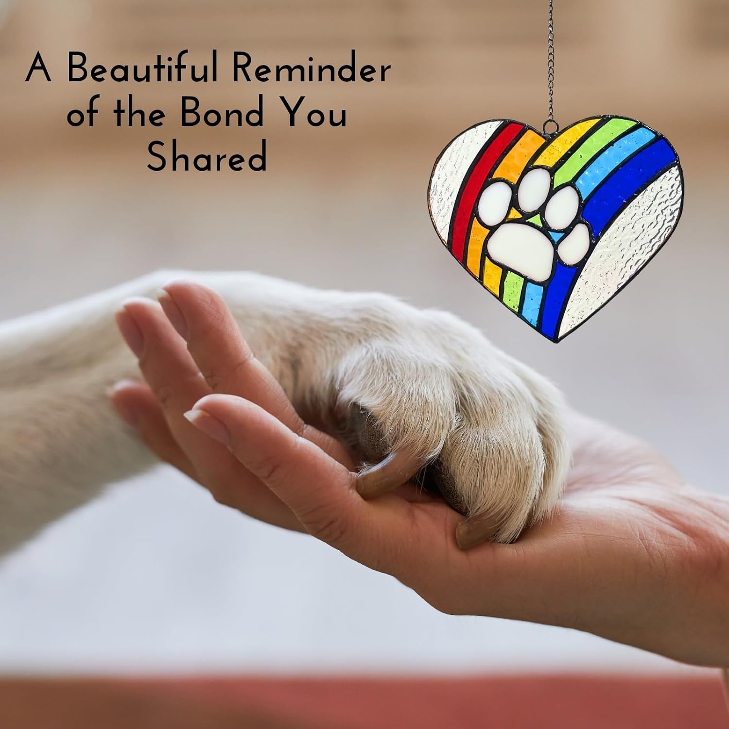 LASTINGTAILS Stained Glass Rainbow Bridge Dog Memorial Gifts, Heart Paw Print Suncatcher, Pet Remembrance for Pet Lovers - view 5