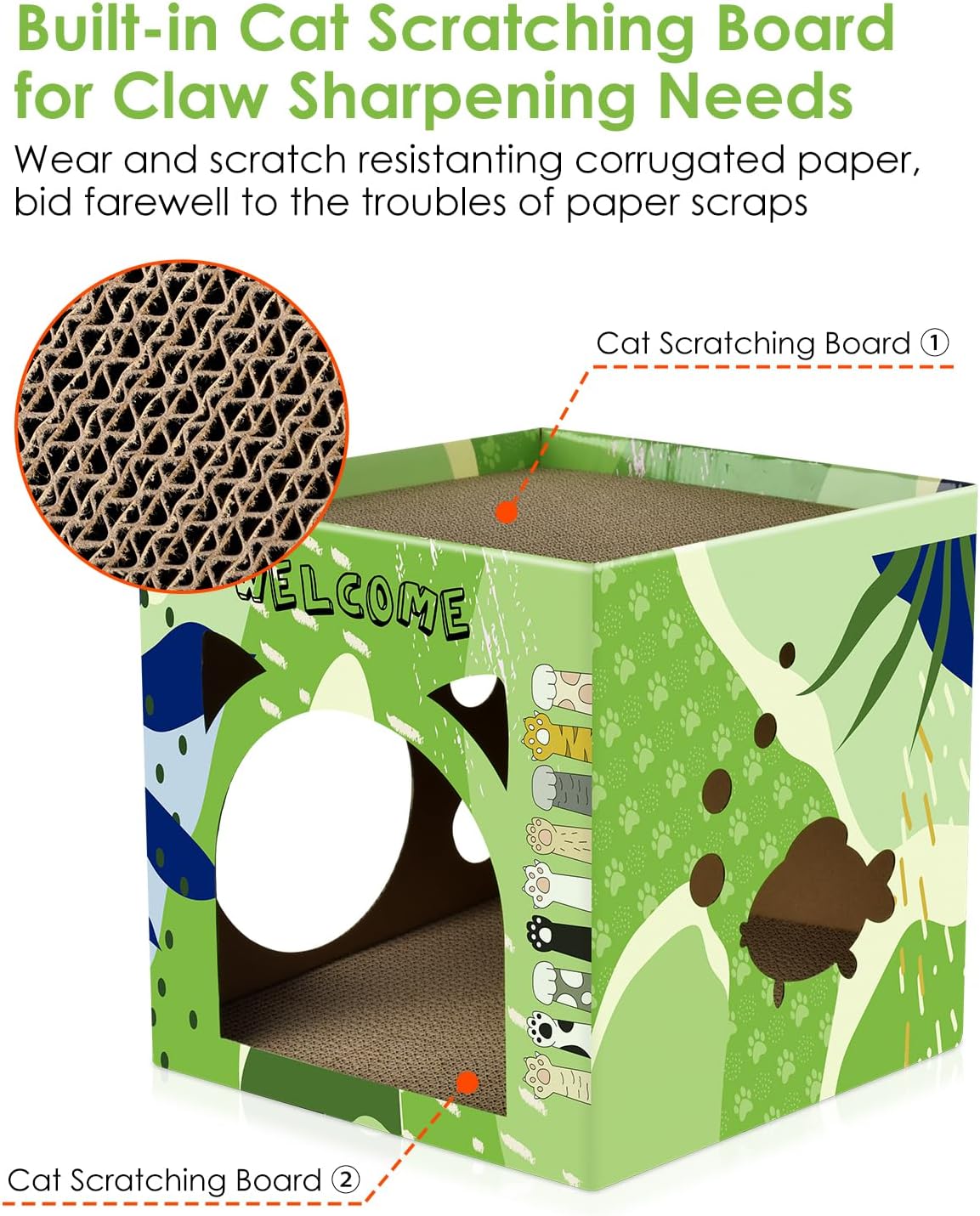 Cat Cardboard House, Large Thickened Play House with 2 Story Scratch Pads Bed Scratching Lounge for Indoor Cats Kittens Breathable Cube Shelter Corrugated Scratcher Box Toy - view 3