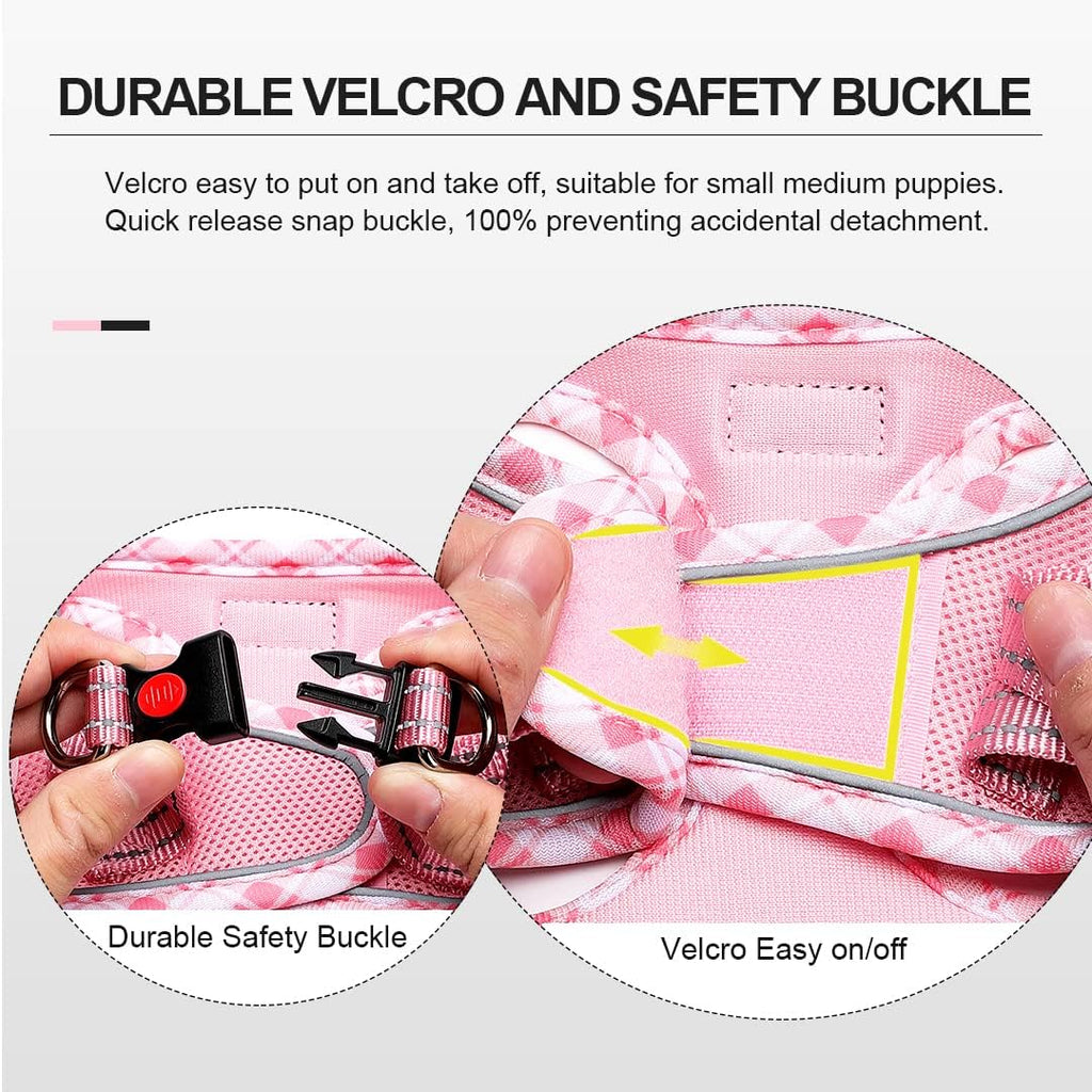 Soft Mesh Dog Harness and Leash Set, Step-in Reflective Breathable Lightweight Vest Harnesses with Safety Buckle for Small Dogs, Cats (Pink, S) - view 8