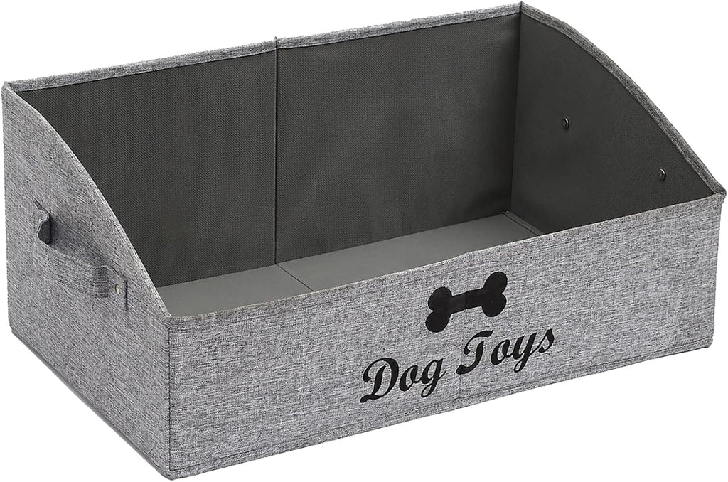 Linen-cotton blend dog toy basket and dog toy box, dog toy basket storage - Perfect for organizing pet toys, blankets, leashes, chew toys - Bone Paw - view 4