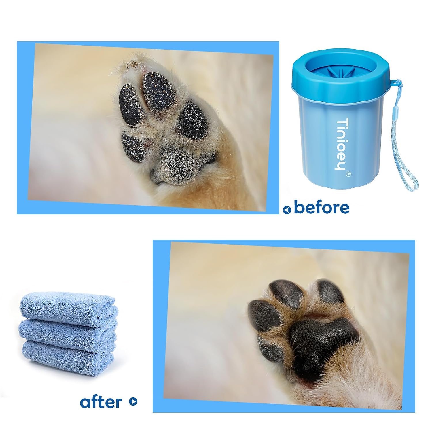 Dog paw cleaner cup, medium dog paw washer with silicone brush | muddy paw cleaner kit with towels & balm, pet foot cleaner for small & medium dogs, no rinse washer for clean paws - view 5