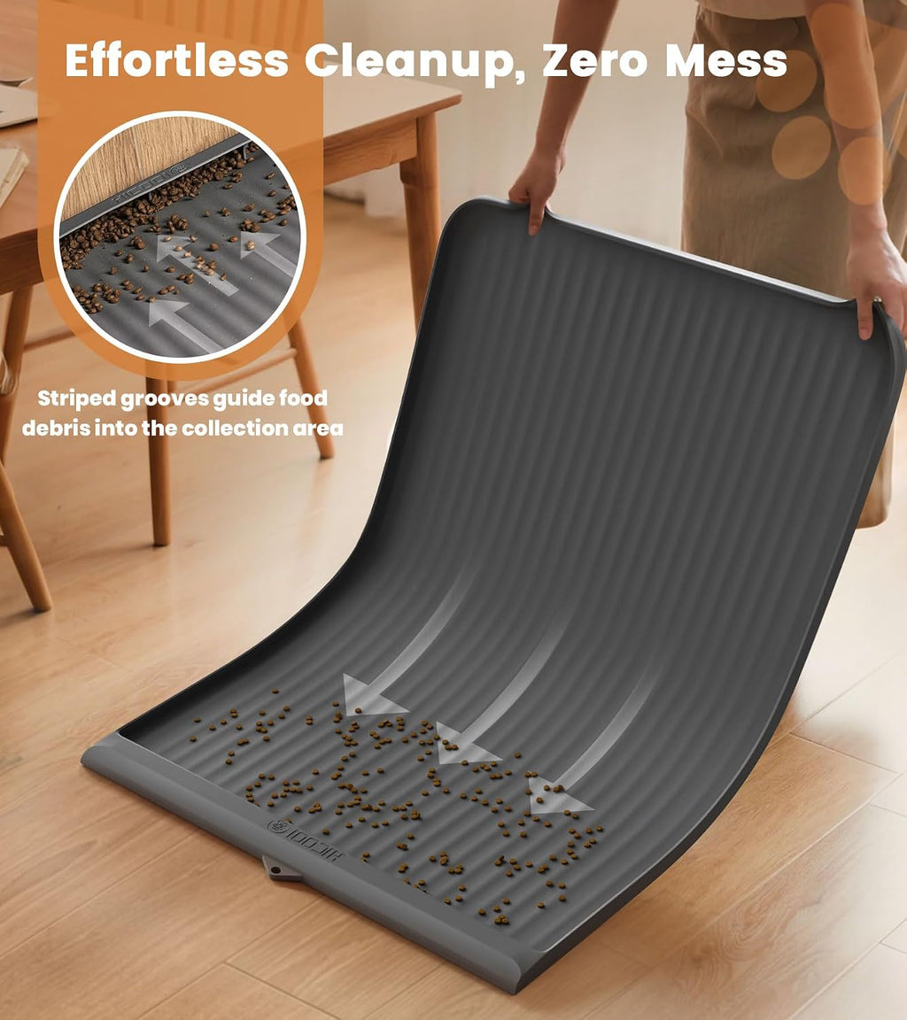 Dog food mat 36"x24", waterproof dog bowl mat, grey | raised edges prevent spills, diversion grooves, waterproof surface, non-slip backing, easy to clean - view 2
