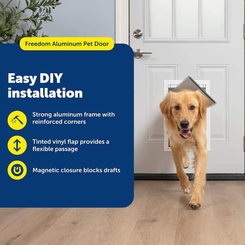 Freedom Aluminum Dog & Cat Door, Pets up to 100 lbs, Large, White | Solid Aluminum Frame with Reinforced Corners, Flap Opening 10.25" W x 16.25" H, Fits Doors 3/8-2 in Thick - view 2
