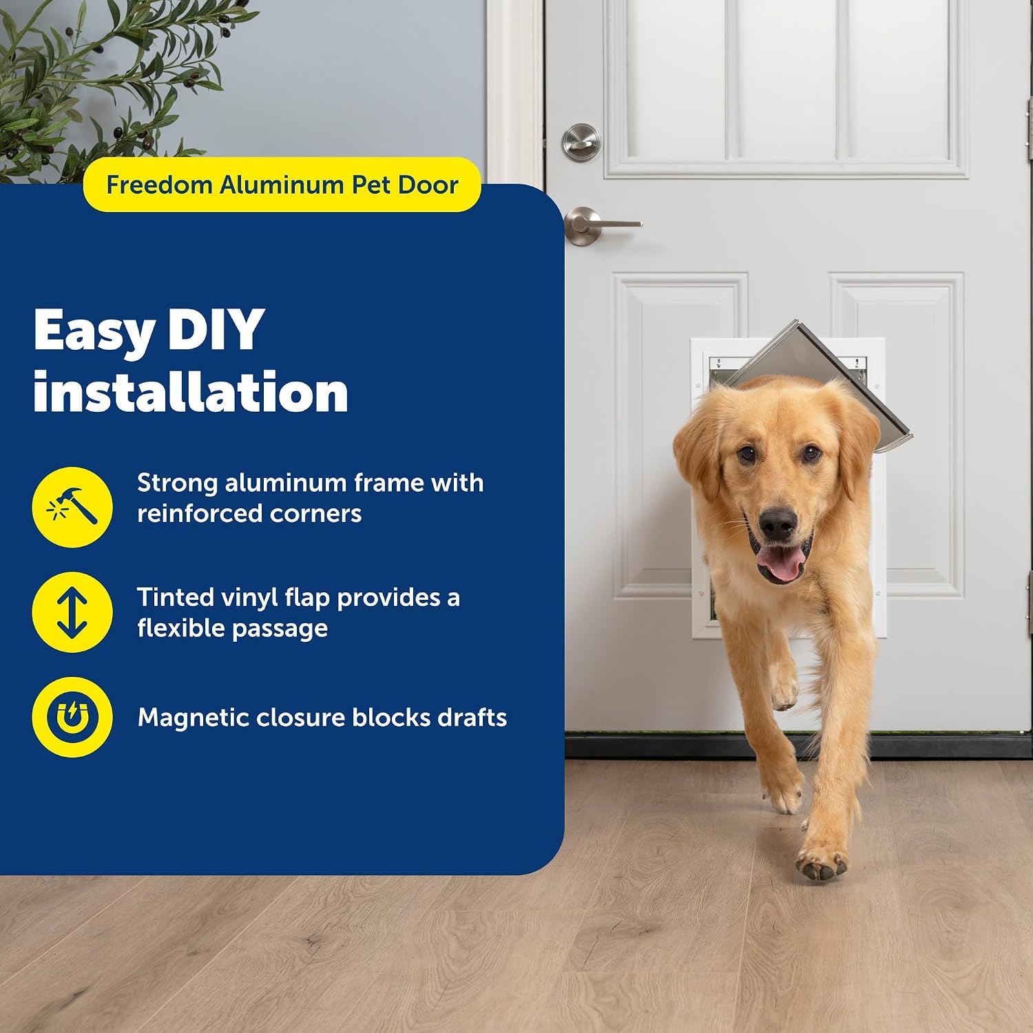 Freedom Aluminum Dog & Cat Door, Pets up to 100 lbs, Large, White | Solid Aluminum Frame with Reinforced Corners, Flap Opening 10.25" W x 16.25" H, Fits Doors 3/8-2 in Thick - view 2