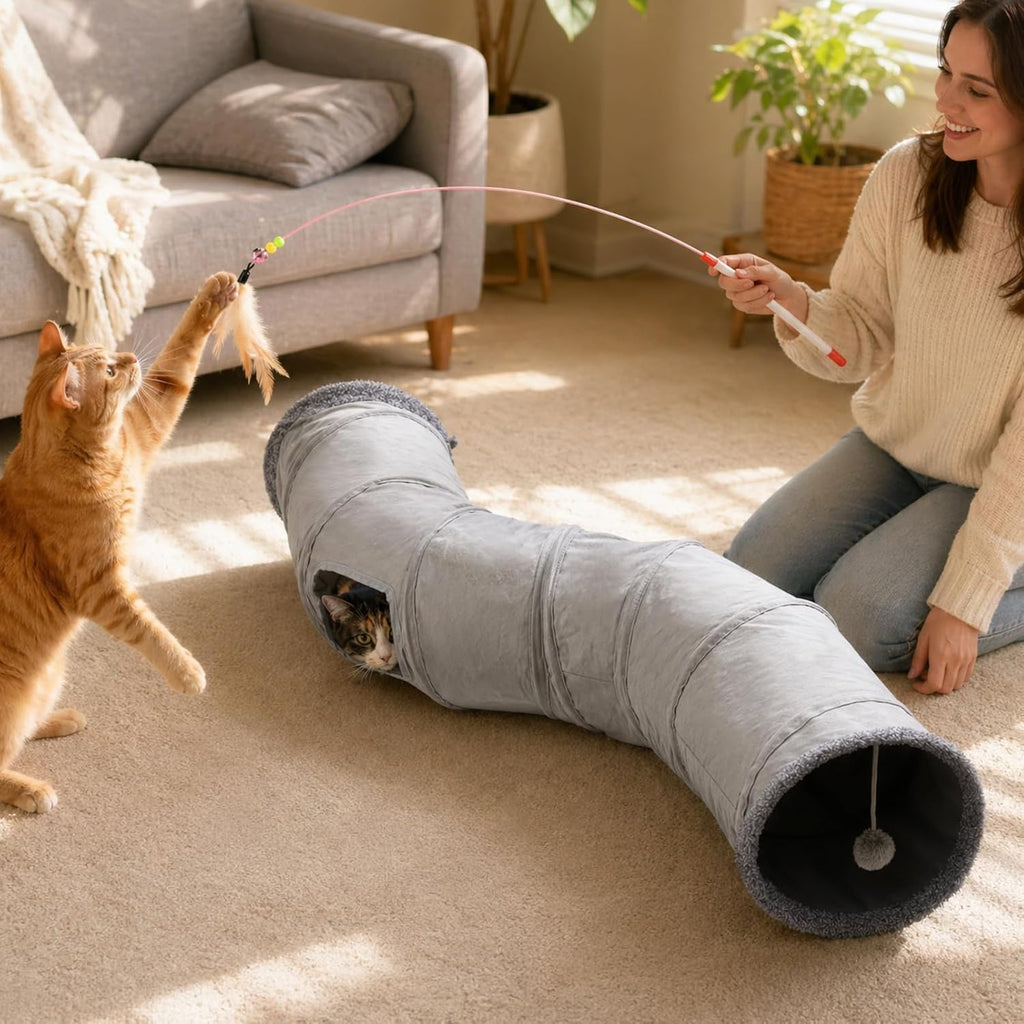Cat Tunnels for Indoor Cats, 6-in-1 Collapsible Crinkle Play Tunnel | Interactive Roller Track Ball, Cat Enrichment Toy for Kittens Rabbits, Exercise Hide & Seek Tube for Indoor Outdoor Play - view 8