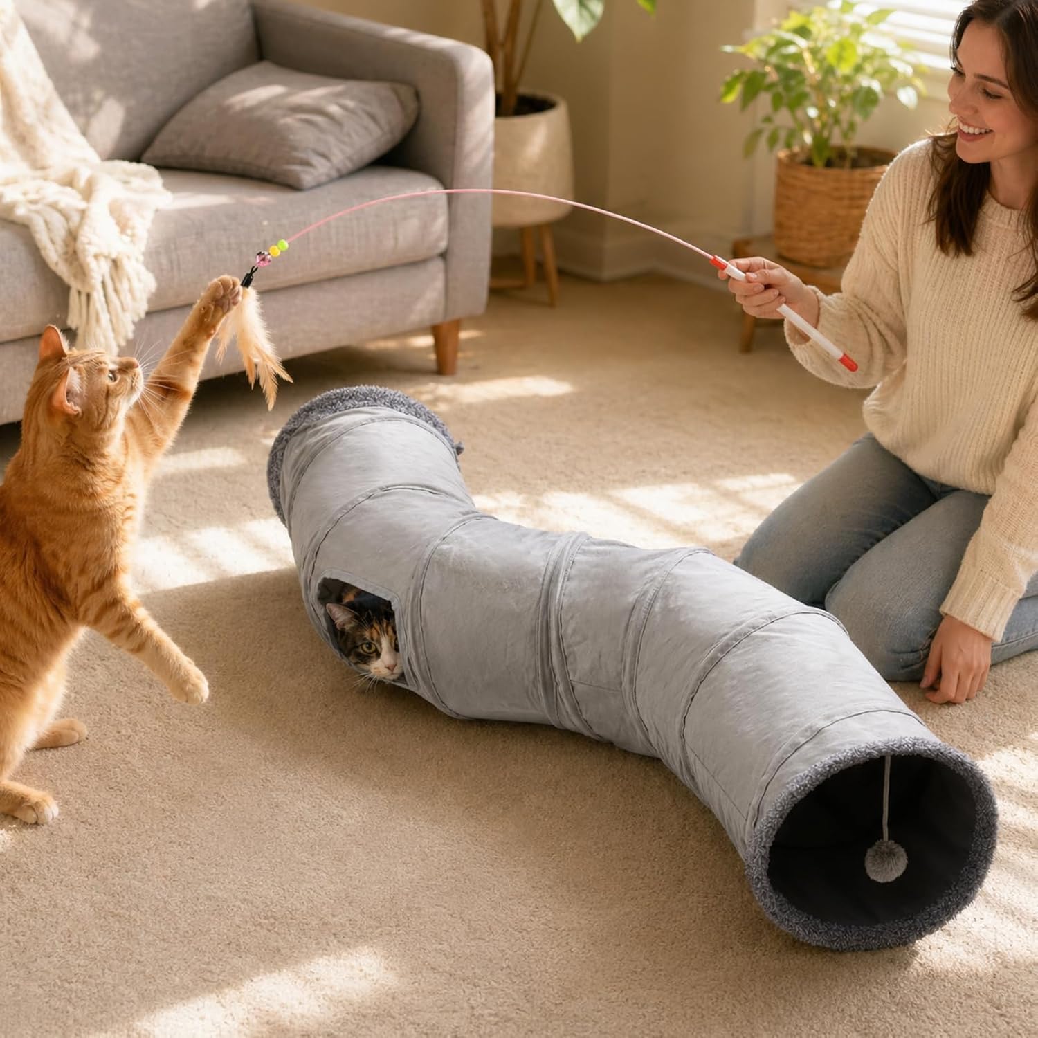 Cat Tunnels for Indoor Cats, 6-in-1 Collapsible Crinkle Play Tunnel | Interactive Roller Track Ball, Cat Enrichment Toy for Kittens Rabbits, Exercise Hide & Seek Tube for Indoor Outdoor Play - view 8