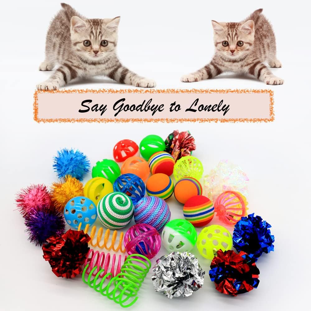Cat Toys Kitten Assortment - Rainbow, Crinkle, Sparkle, Bell & Sisal Balls for All Cats - 30 Packs - view 4