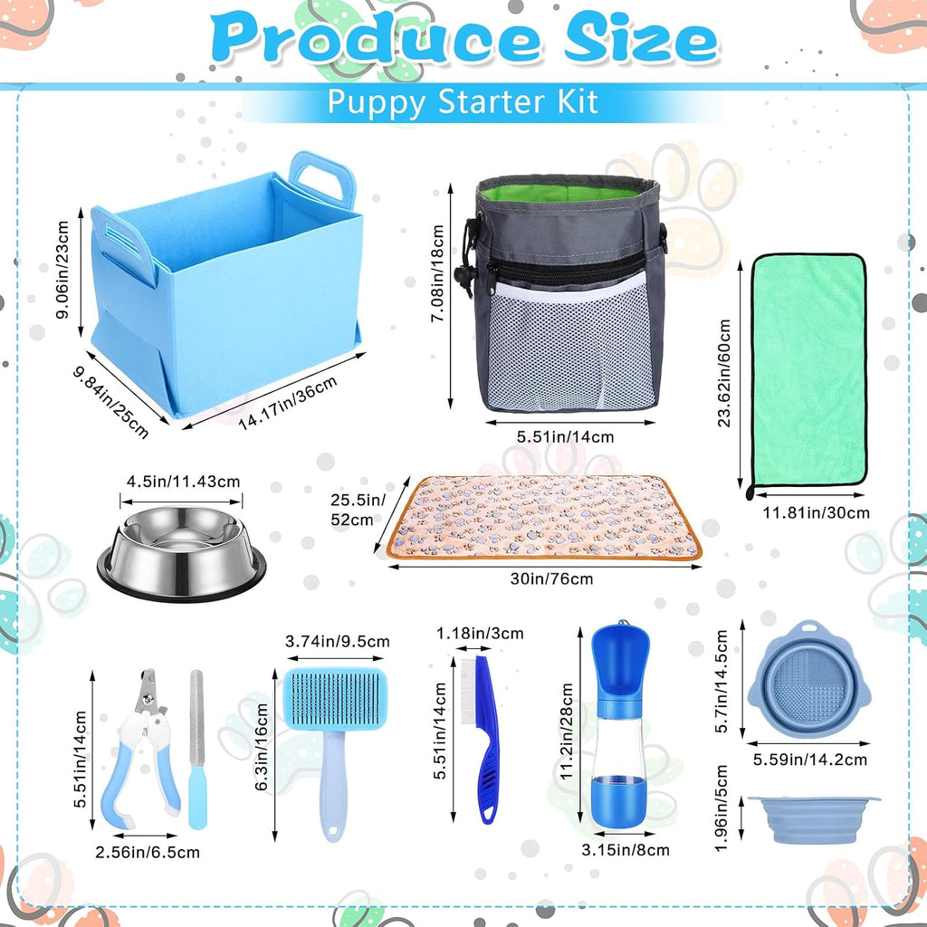 65 pcs puppy supplies starter kit small dog essentials includes dog leash, toys, bowl, brushes, water bottles, pet blankets puppy accessories for new welcome gift supplies (cool, blue) - view 2