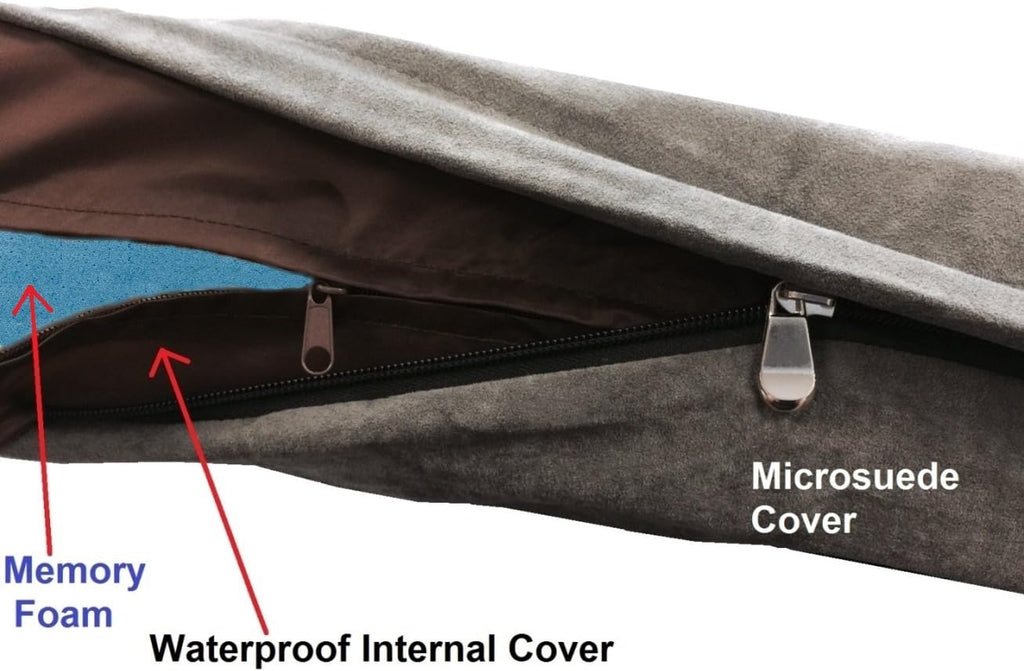Orthopedic dog bed with memory foam for medium large pet, waterproof liner, washable microsuede gray cover, 41x27x4 inch (fit 42x28 crate) - view 5