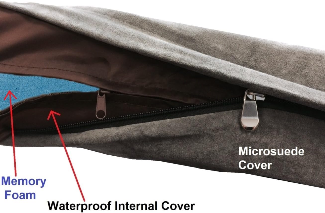 Orthopedic dog bed with memory foam for medium large pet, waterproof liner, washable microsuede gray cover, 41x27x4 inch (fit 42x28 crate) - view 5