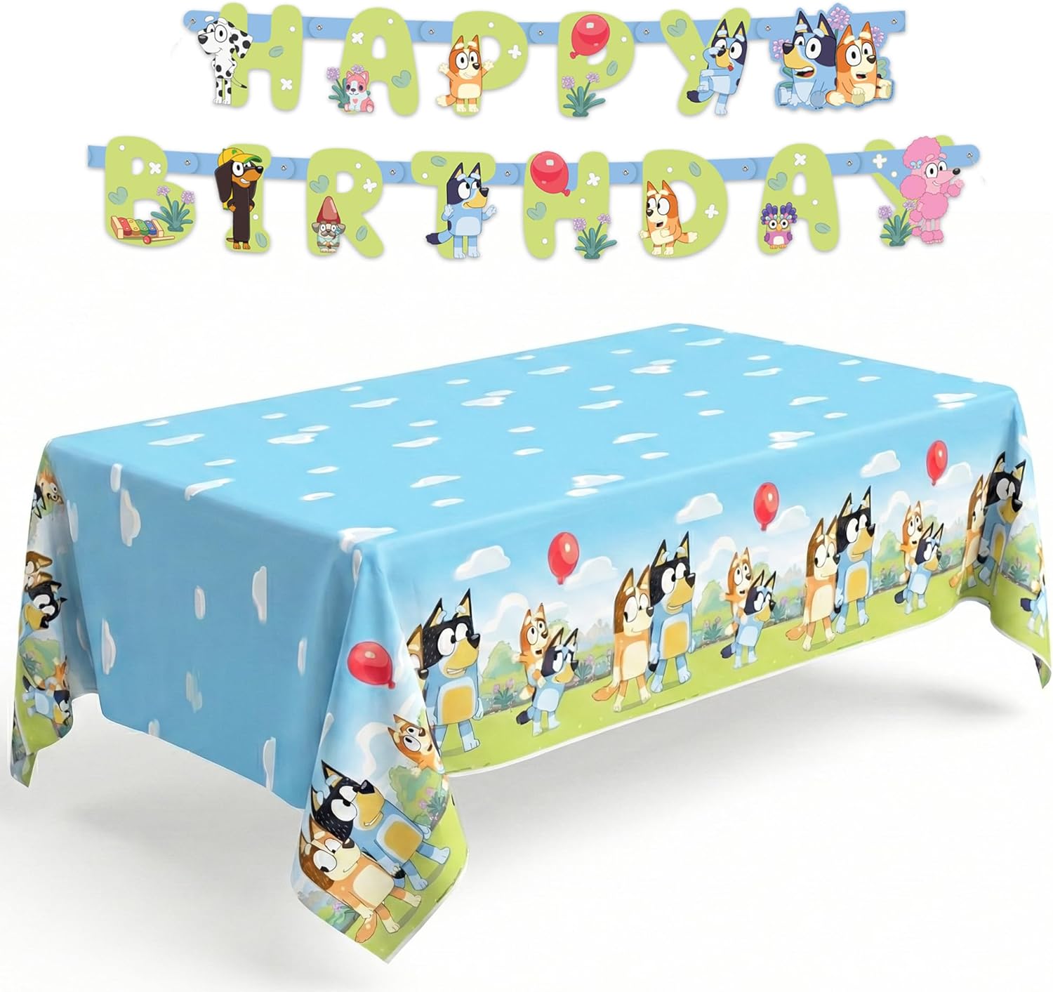 Bluey Birthday Banner and Bluey Tablecloth - Birthday Decorations for Party | Officially Licensed Bluey Party Decorations, 54 x 84-Inch Table Cloth and 6-Foot Banner