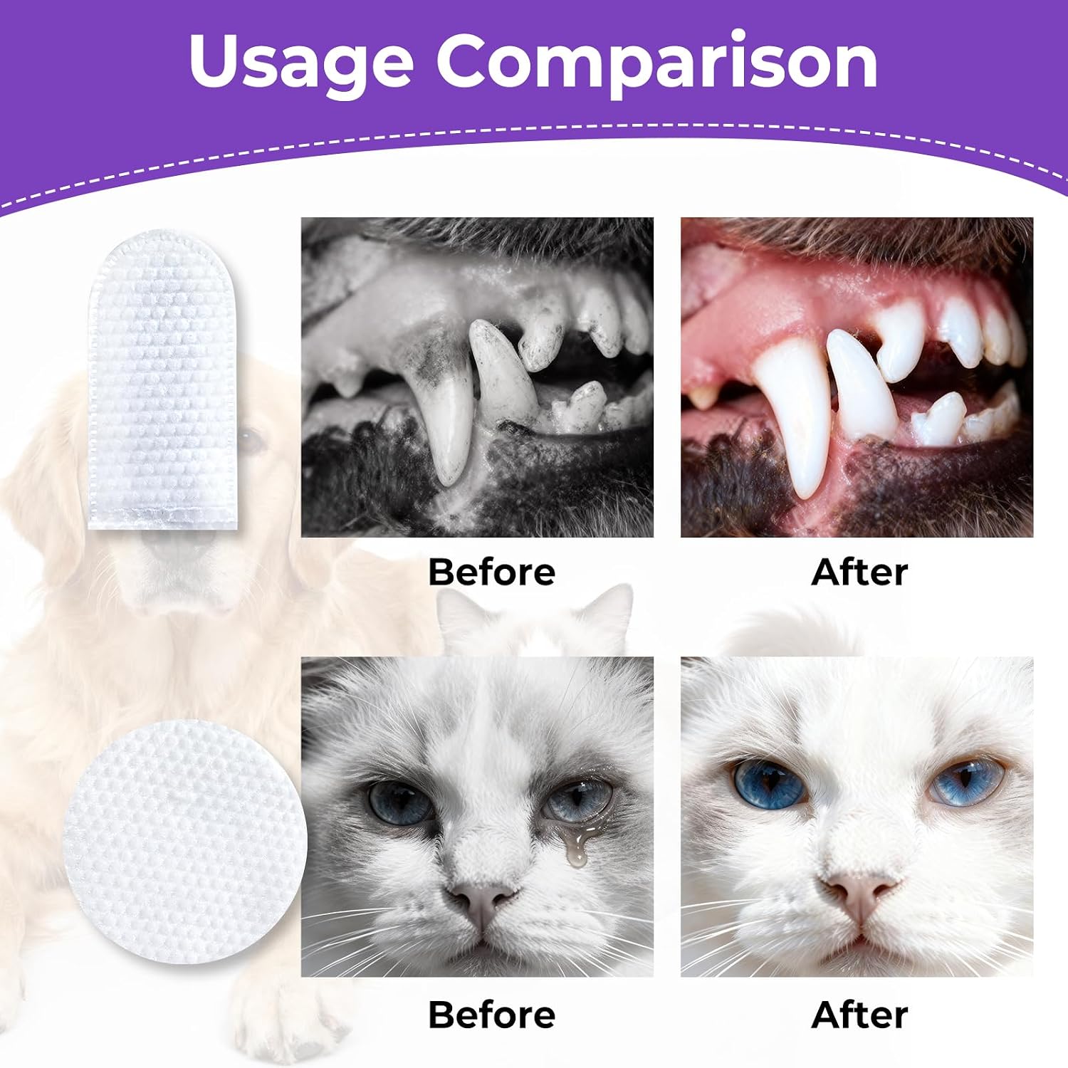 Pet Wipes Set for Dogs & Cats, Dental Finger Wipes & Eye Pads for Cleaning | Daily Pet Grooming Wipes Kit Pet Teeth Cleaning Dog Dental Care - view 6