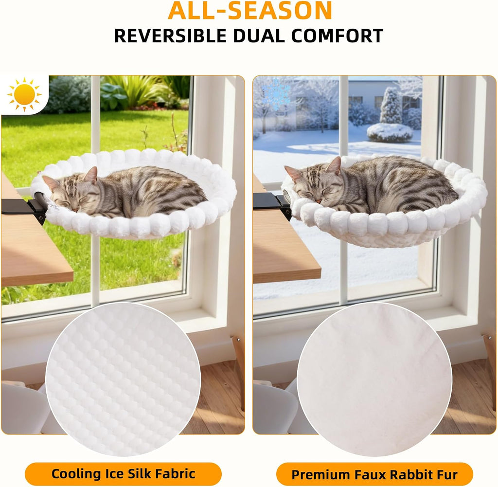Desk Cat Bed with 2 Washable Covers (Gray & White Set), Space Saving Clamp-On Cat Perch Hammock for Desk Side, Heavy Duty Metal Frame Cat Lounge Seat for Indoor Cats, Fits Most Desks - view 4