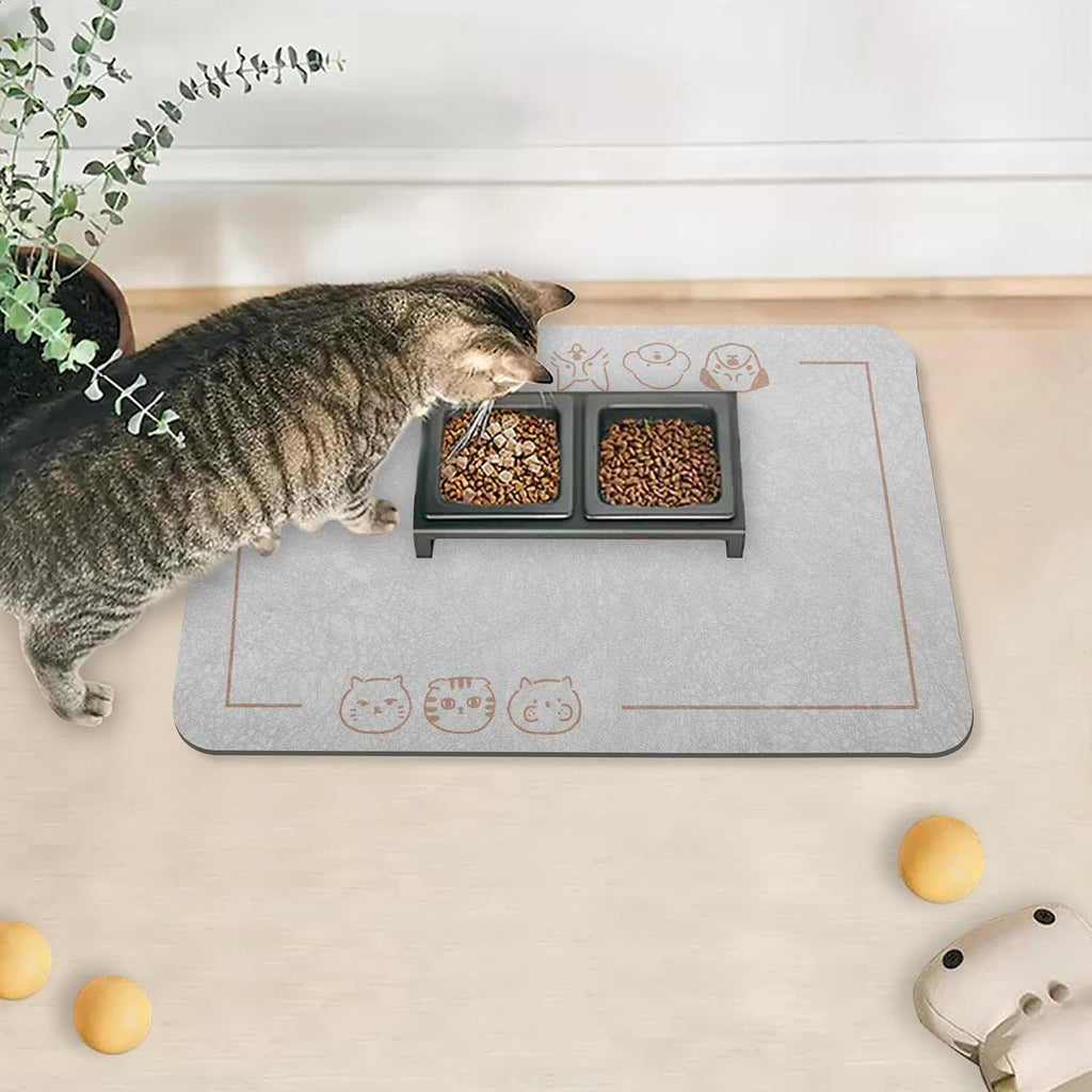 Cat pet food mat - non-slip bottom absorbent quick dry feeding mat for dogs and cats - pet supplies, 11.8"x18.1" beige