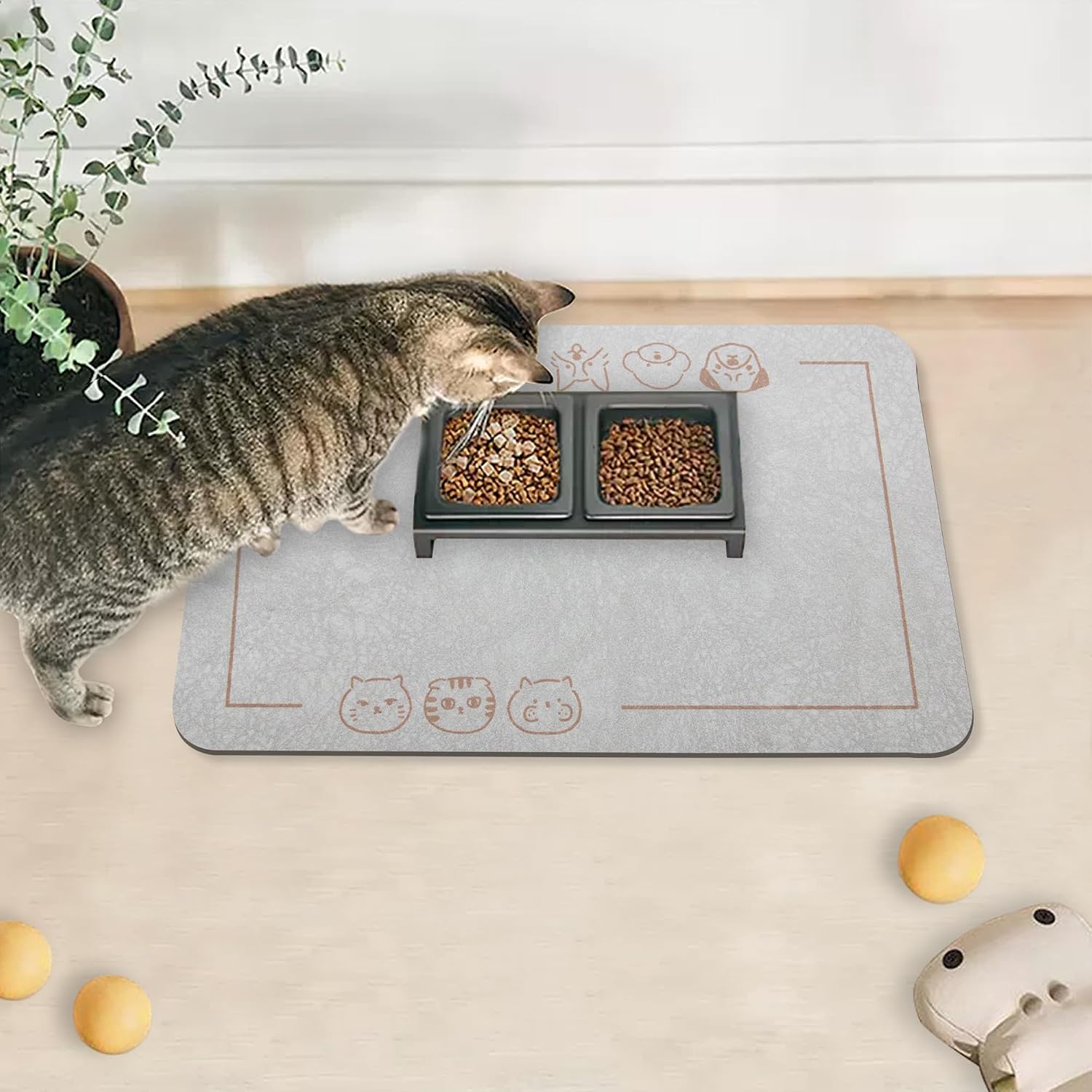 Cat pet food mat - non-slip bottom absorbent quick dry feeding mat for dogs and cats - pet supplies, 11.8"x18.1" beige
