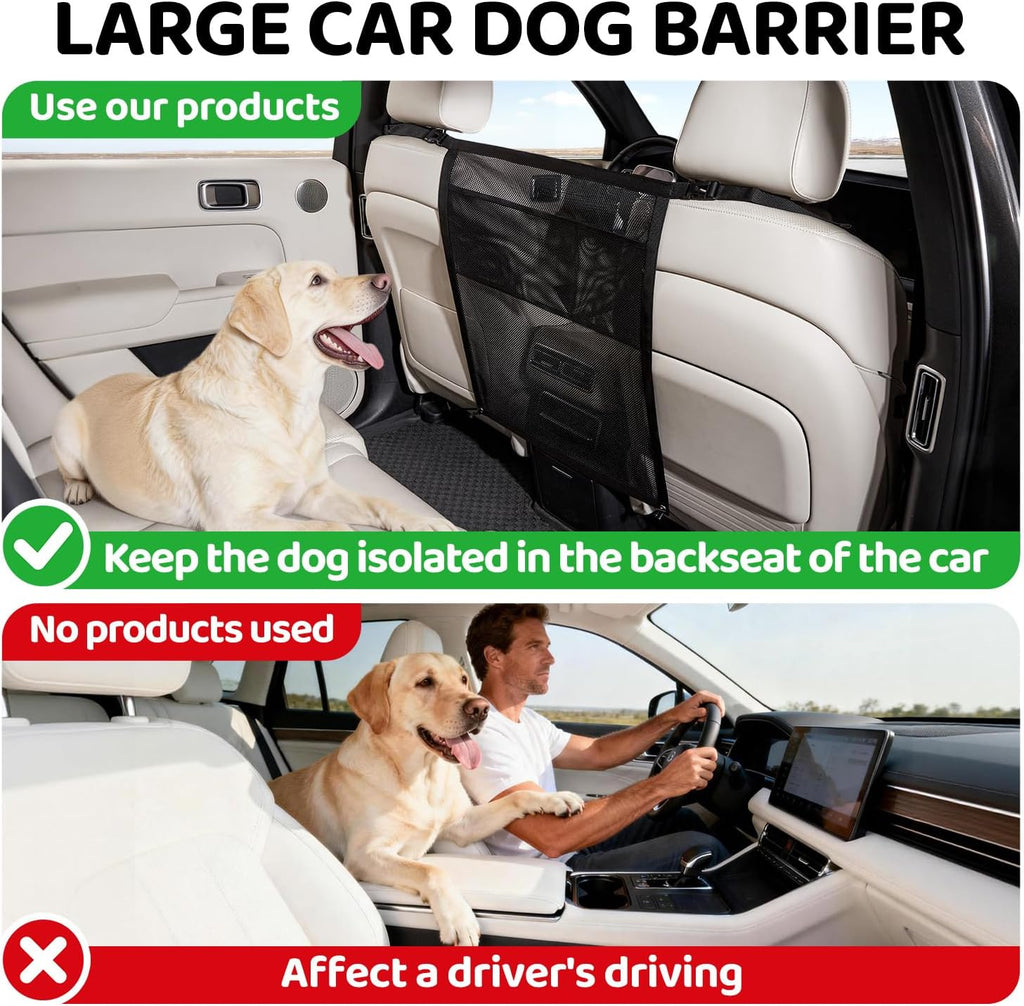 Dog Car Barrier,Dog Net for Car,Pet Divider Barrier for Car/SUV/Truck | with Mesh Organizer,Large Barrier Area,Adjustable Straps,Sturdy Easy to Install, Scratch-Resistant,Keep Dogs in Back Seat - view 3