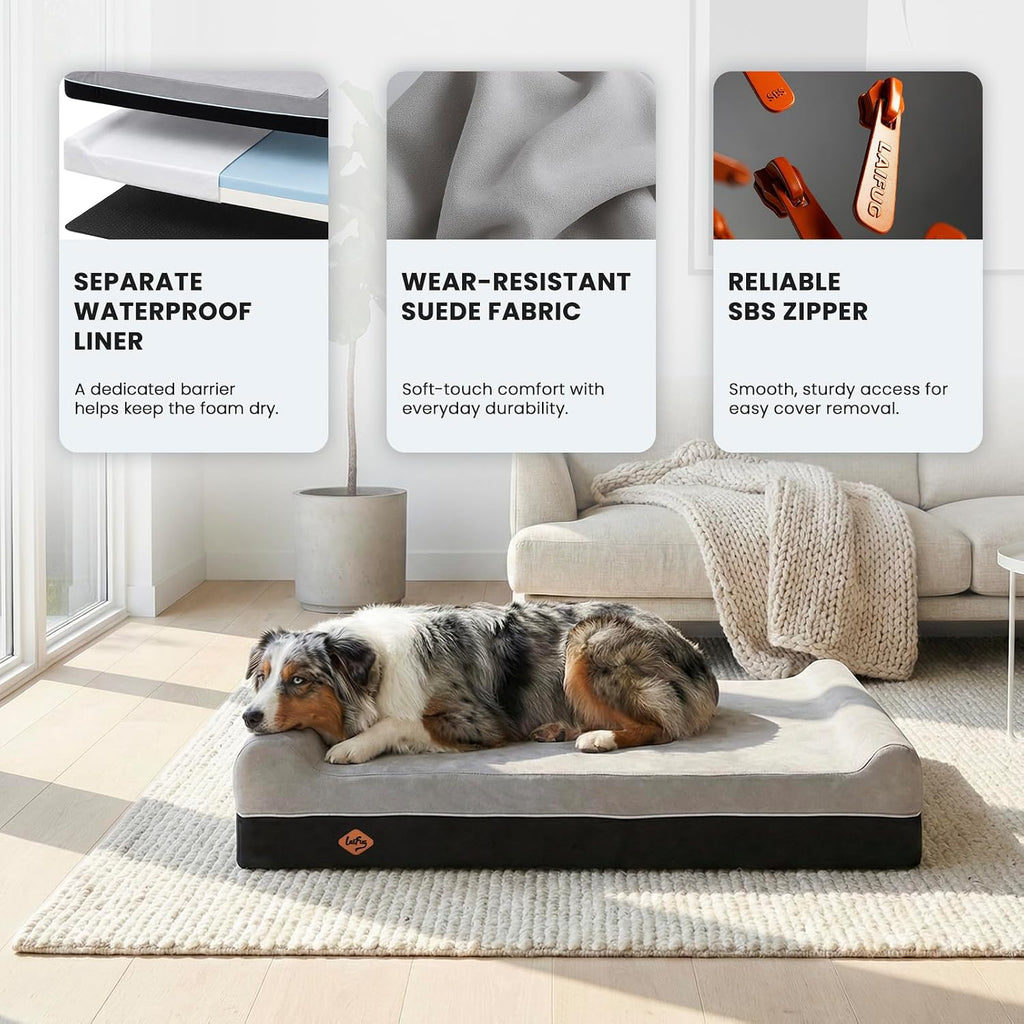 Orthopedic dog beds for large dogs, 7" memory foam dog beds, durable water proof liner removable and washable, nonskid bottom, slate grey 50"x36"x10" - view 6
