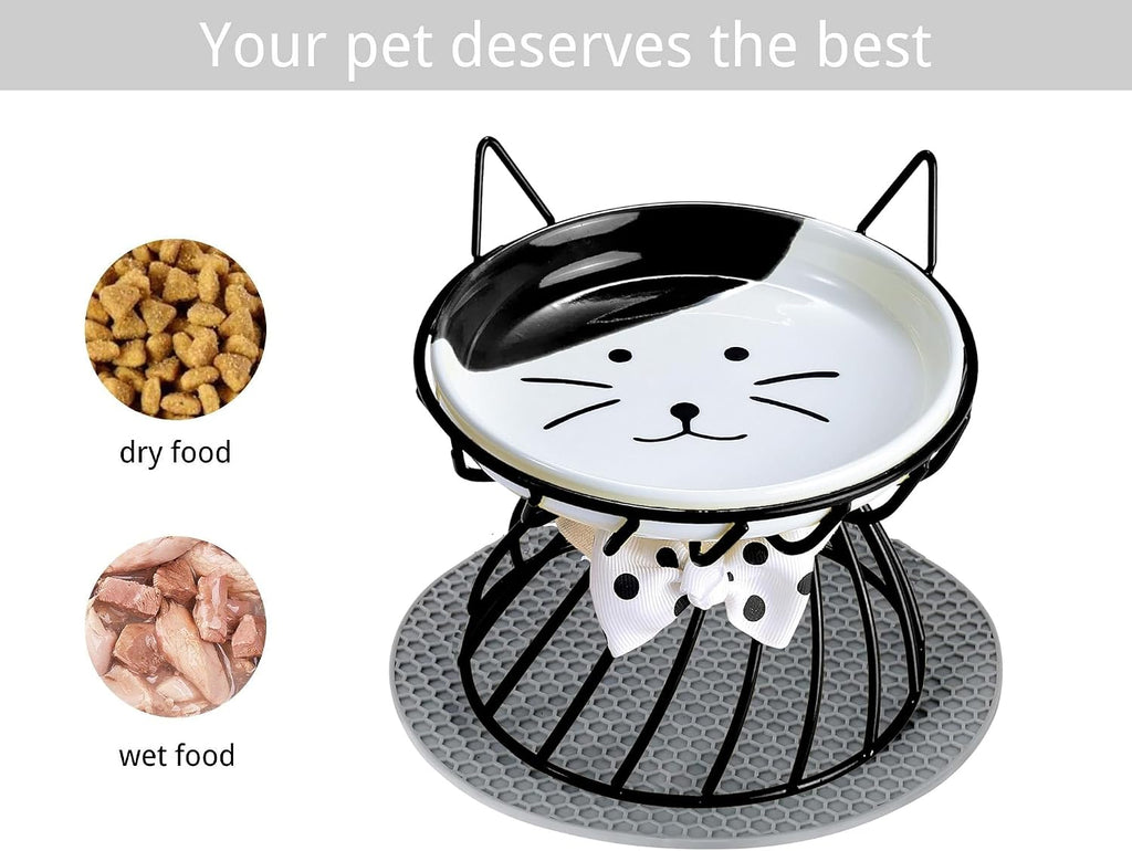 Elevated cat food dish, ceramic, non-slip stand, raised feeding station, 5 in, shallow for whiskers, dishwasher safe with wide shallow dish for whisker comfort - view 6