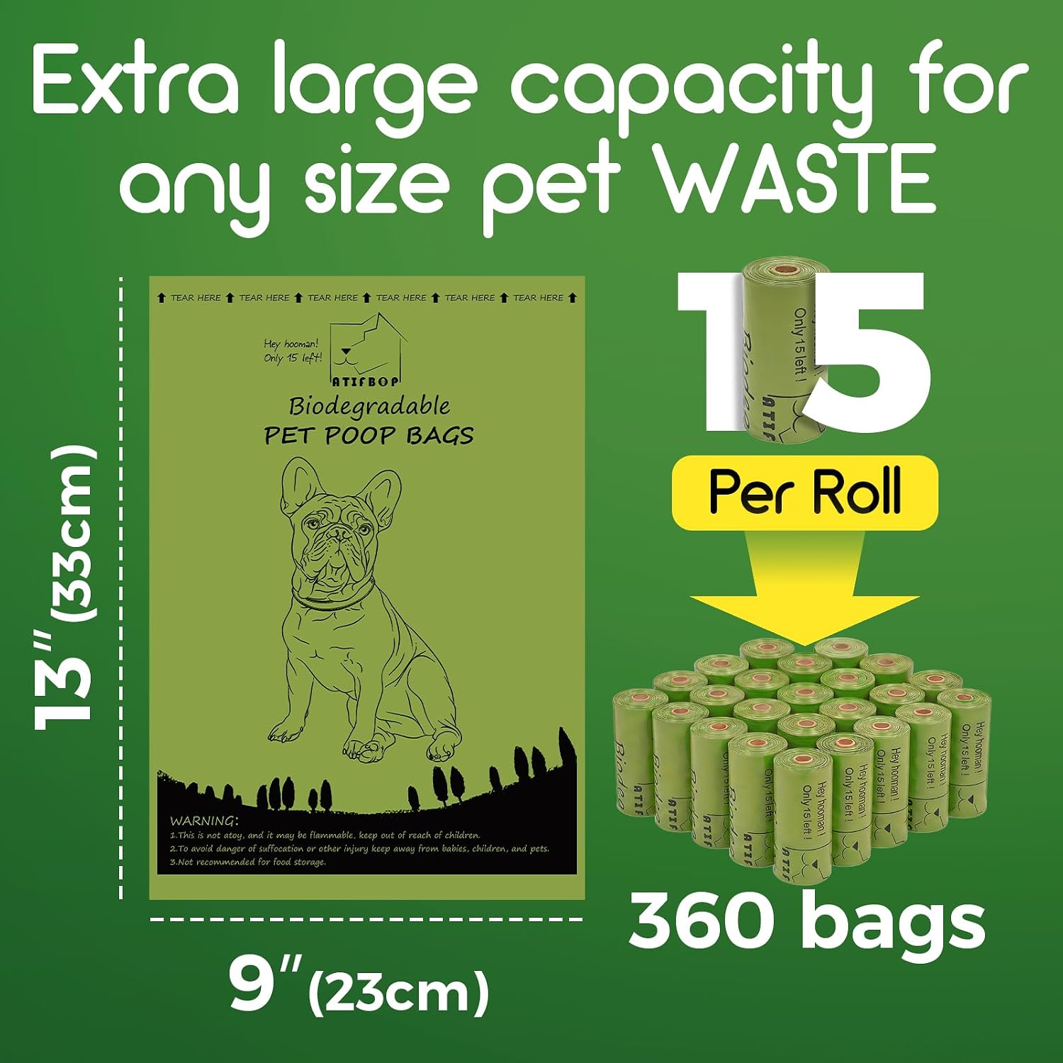 Biodegradable Dog Poop Bags Rolls 360 Count Scented, Leak Proof and Extra Thick Waste Bag Refill (Scented) - view 2