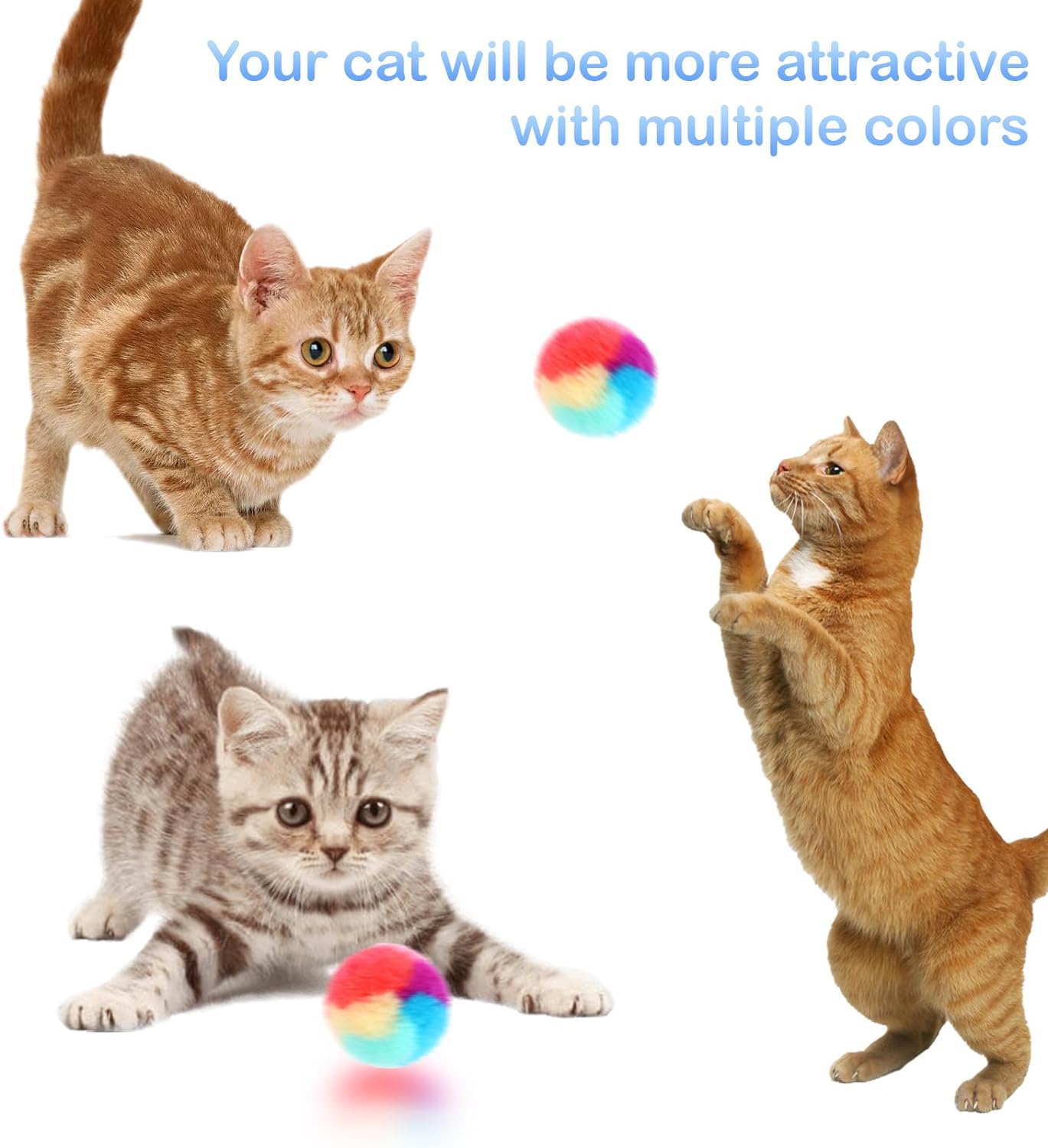 30 Pcs Soft Plush Cat Ball 1.2-inch Rainbow Cat Toy Balls Fuzzy Kitty Balls Kitten Puff Balls Colorful Cat Pom Pom Balls for Cat Kitten Pet Playing Exercising - view 3