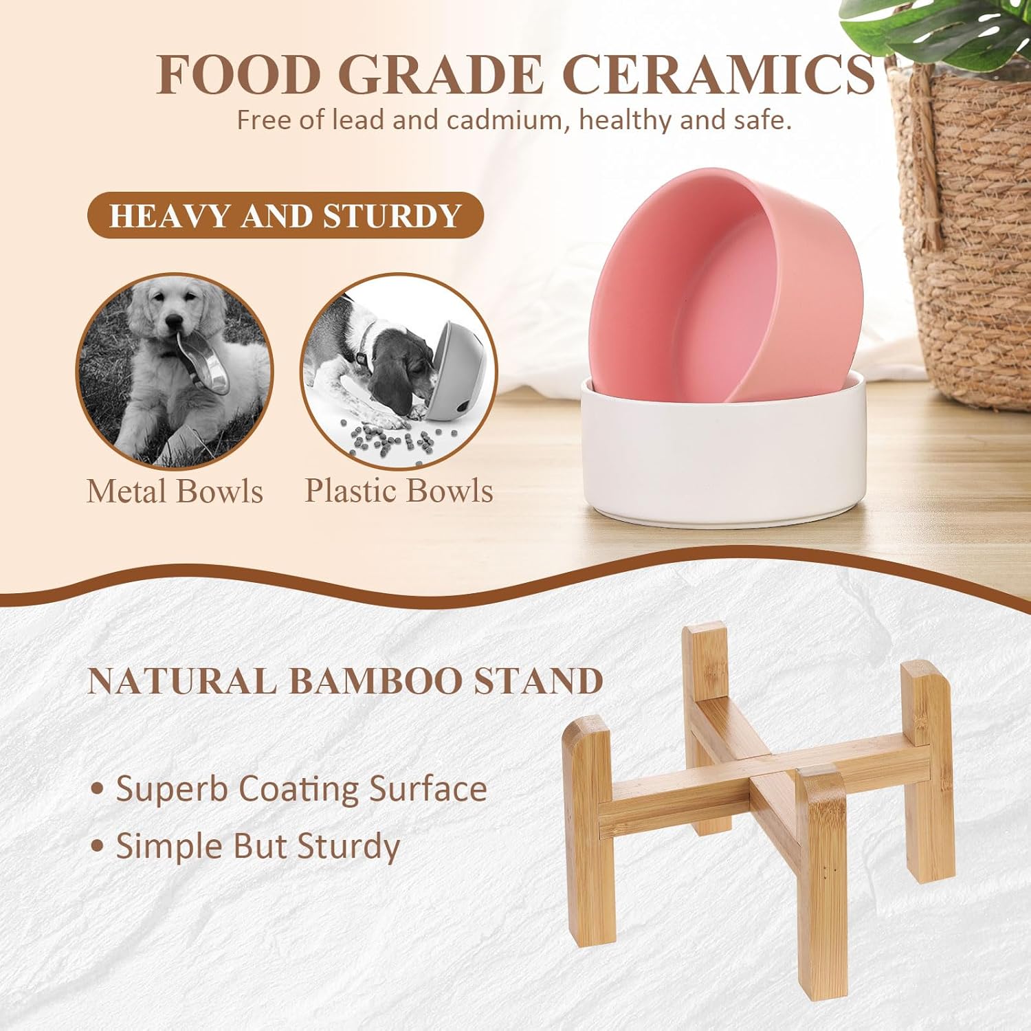 Ceramic elevated raised cat bowl with wood stand no spill pet food water feeder cats small dogs - view 4