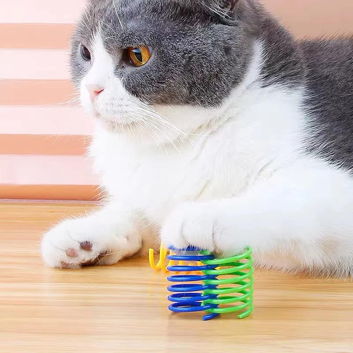 Cat Spring Toy (100 Pack), Interactive Cat Exercise Toy for Indoor Cats, Multi-colored Plastic Coil for Kittens to Swat, Bite, Hunt - view 5