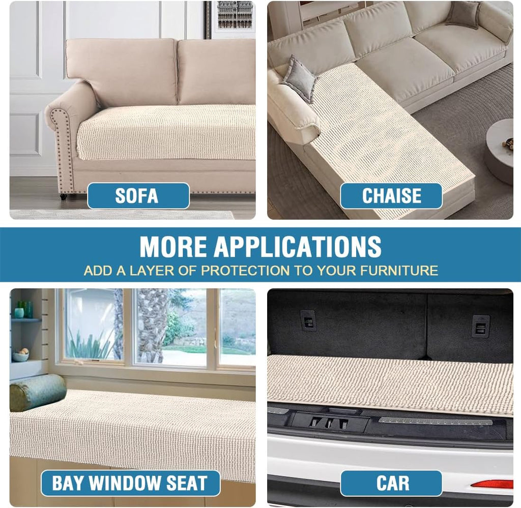 Plush Chenille Dog Bed Cover Thick Soft Sofa Cover for 3 Cushion Couch Anti Slip Couch Cover Furniture Protector for Dog, Pet, Cat (35" x 82", Ivory) - view 6