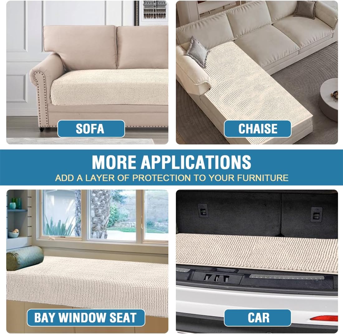 Plush Chenille Dog Bed Cover Thick Soft Sofa Cover for 3 Cushion Couch Anti Slip Couch Cover Furniture Protector for Dog, Pet, Cat (35" x 82", Ivory) - view 6
