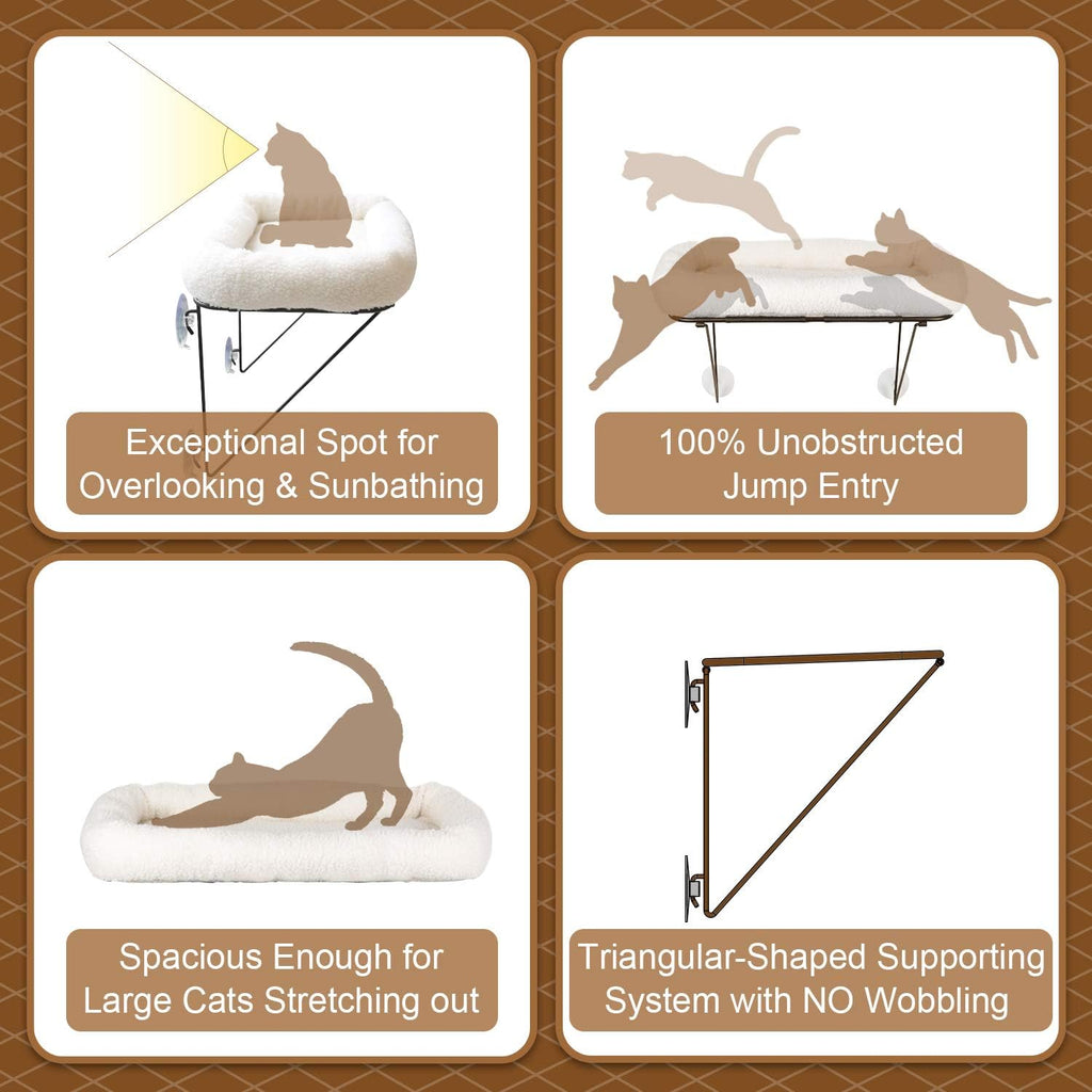 Cat Window Perch - 100% Metal Supported from Below - Comes with Warm Spacious Pet Bed - Cat Window Hammock for Large Cats & Kittens - for Sunbathing, Napping & Overlooking (White) - view 5