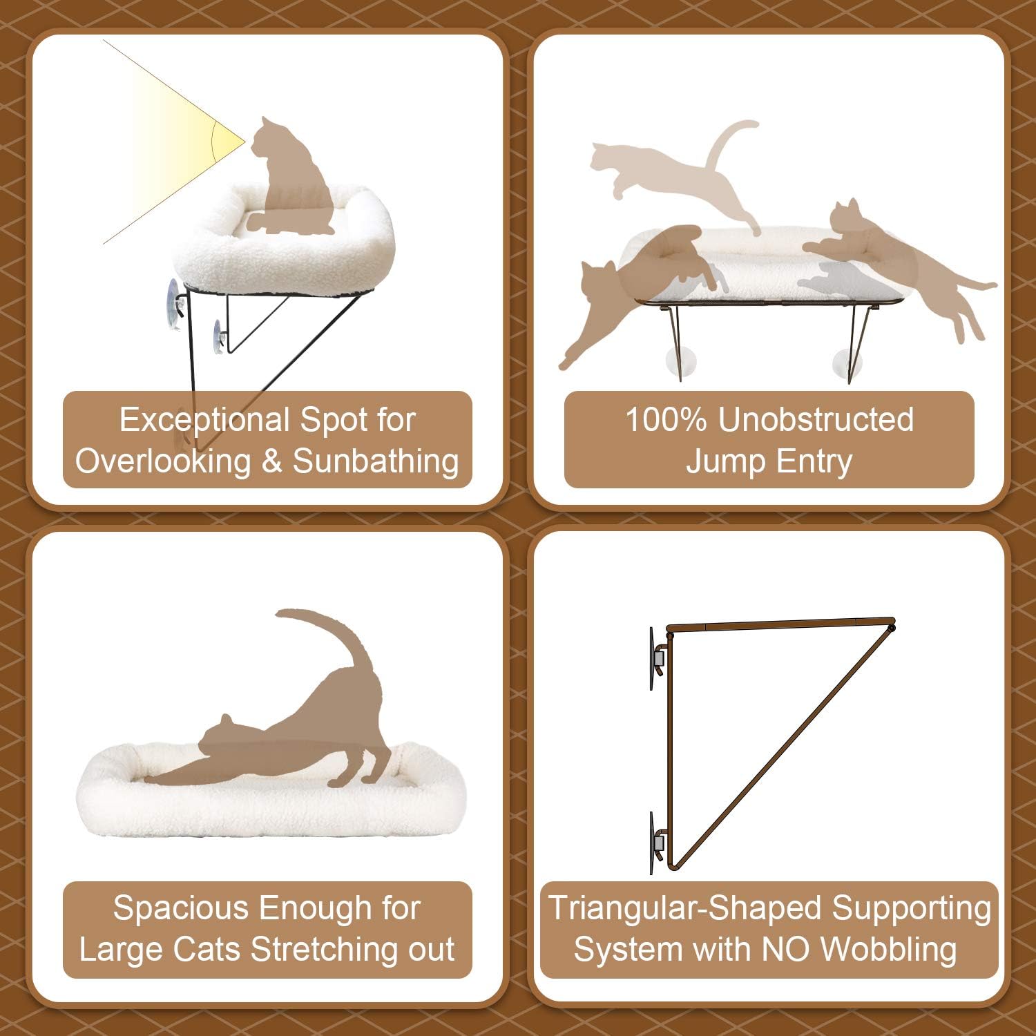 Cat Window Perch - 100% Metal Supported from Below - Comes with Warm Spacious Pet Bed - Cat Window Hammock for Large Cats & Kittens - for Sunbathing, Napping & Overlooking (White) - view 5