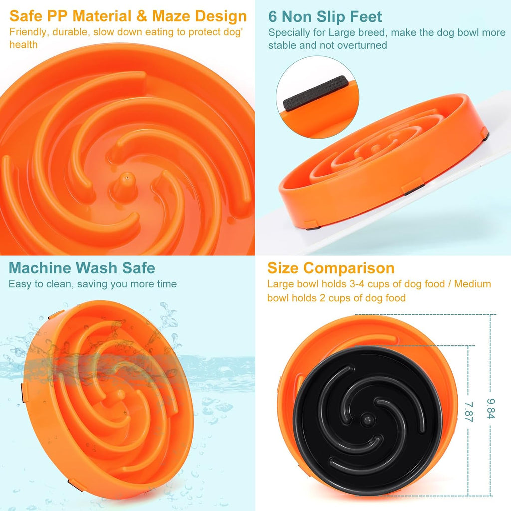 Slow feeder large dog bowl - non slip maze puzzle bowl for medium dogs, prevents bloat & choking, orange - view 4