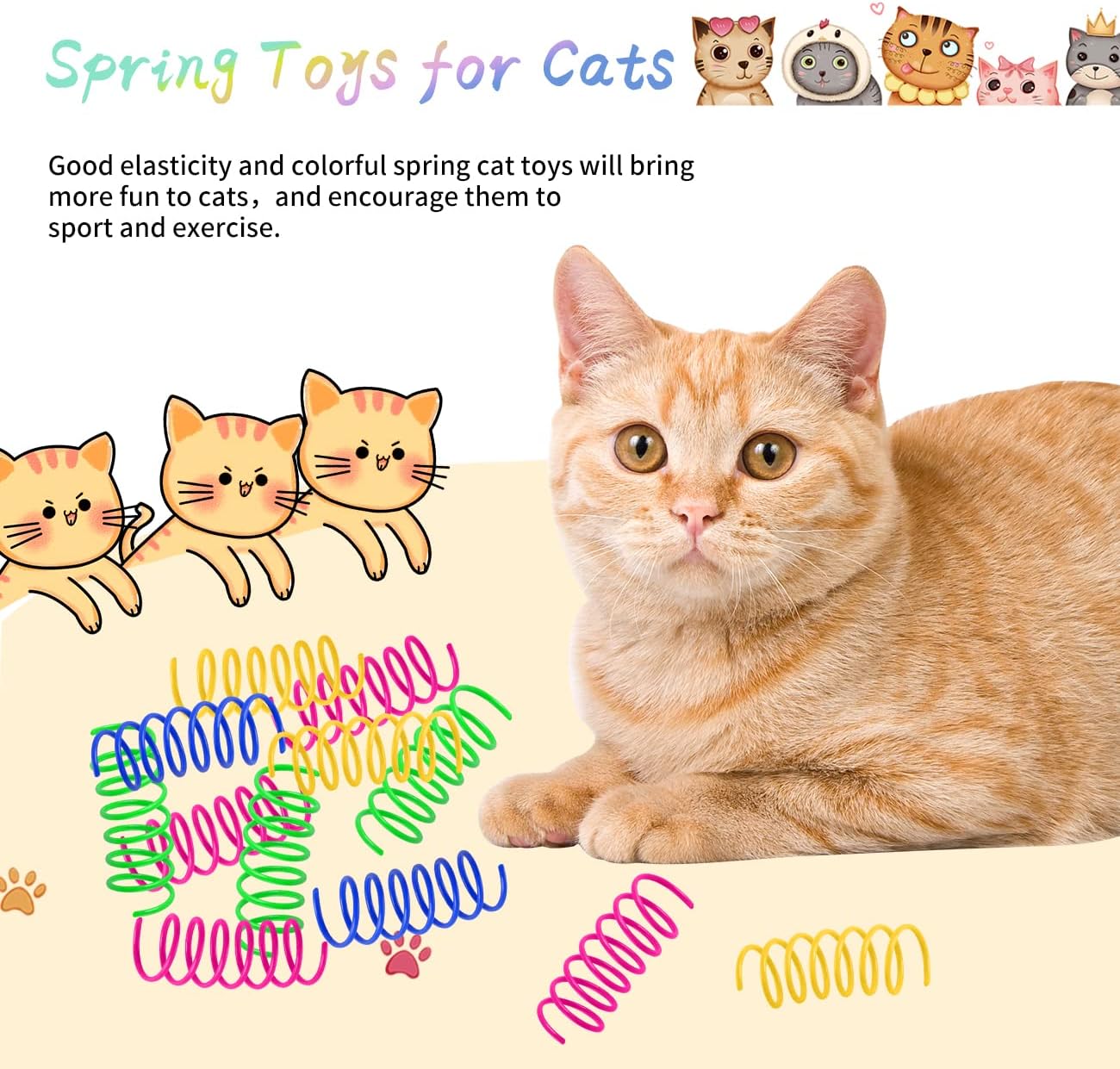 130 Pack Cat Spring Toy, Colorful Interactive Cat Toy Plastic Coil Spiral Springs for Indoor Cats Kitten Swatting, Biting, Hunting - view 4