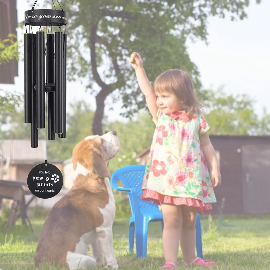 Pet memorial wind chimes, 30 inches paw print pet remembrance gift | to honor and remember a dog, cat, or other pet, premium metal wind chime, black - view 5
