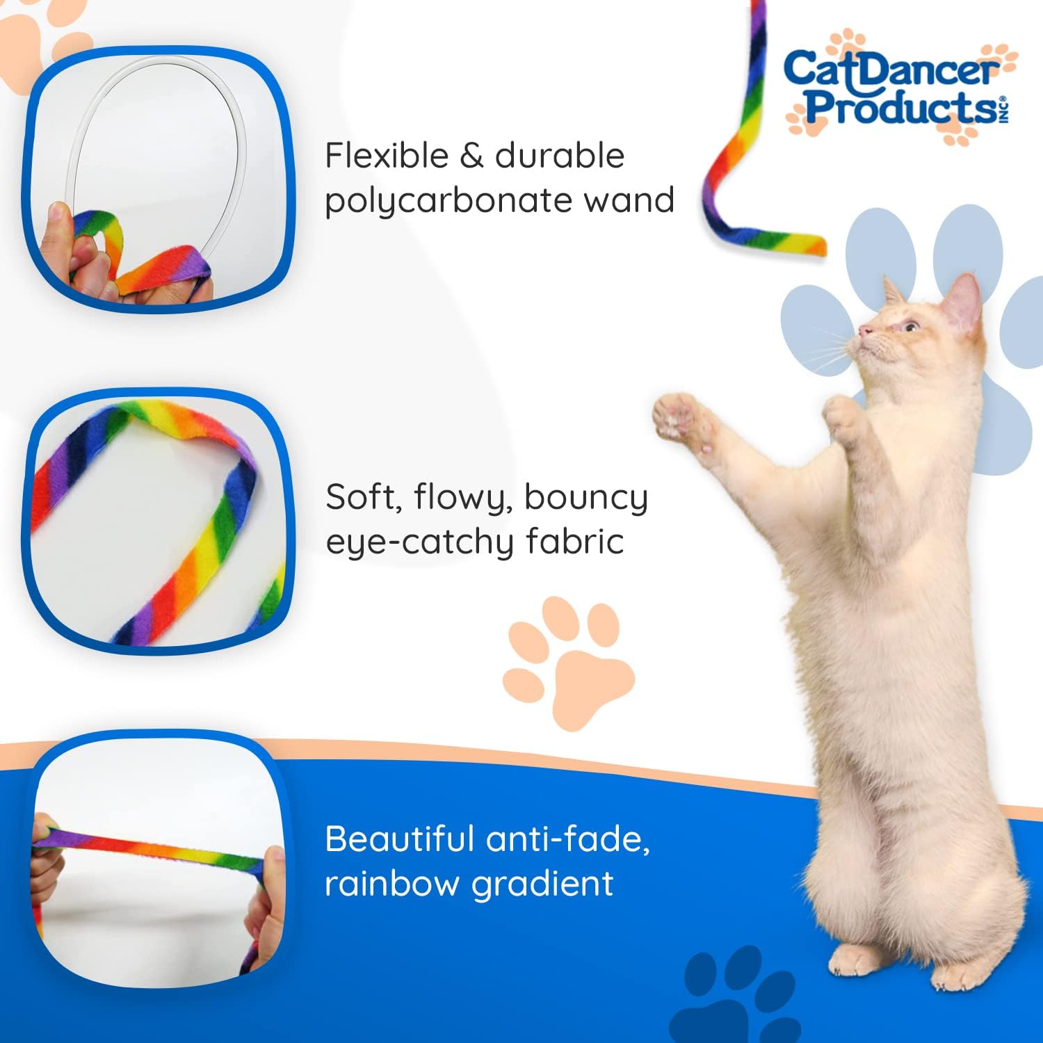 Products Rainbow Cat Wand Charmer, Safe Teaser Wand for Indoor Cats & Kittens, Flexible Exercise Toy Made of Multicolor Fabric Ribbon, For Medium Breeds - view 4