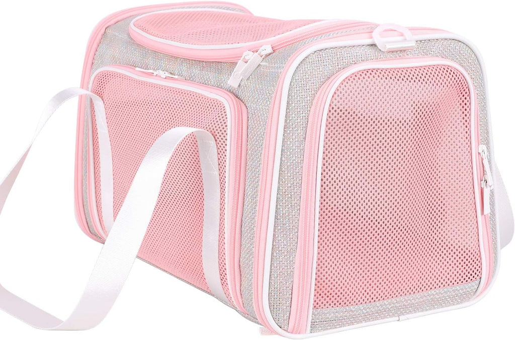 Soft cute travel pet carrier bag for medium cats, kitty and puppy, fantasy pink, M