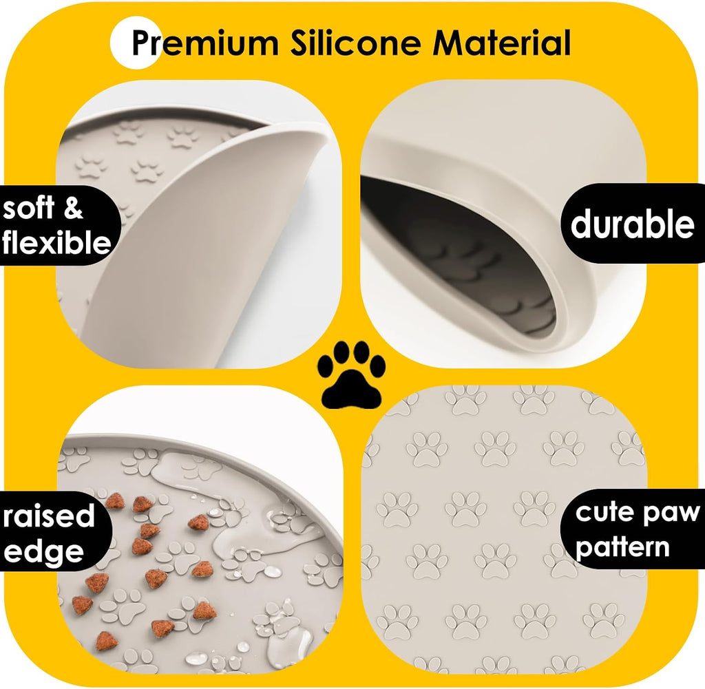 2 pack pet feeding mats, waterproof anti-slip placemats for dog cat bowl silicone pet food mat, raised edge prevent spills on floor & carpet, dishwasher safe (2 beige, 10.9" L x 10.9" W) - view 4