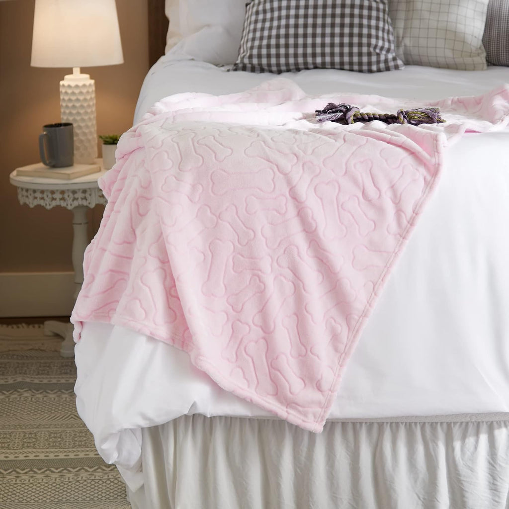Embossed Bone Print Pet Blanket, Pink, 36x48" - view 6