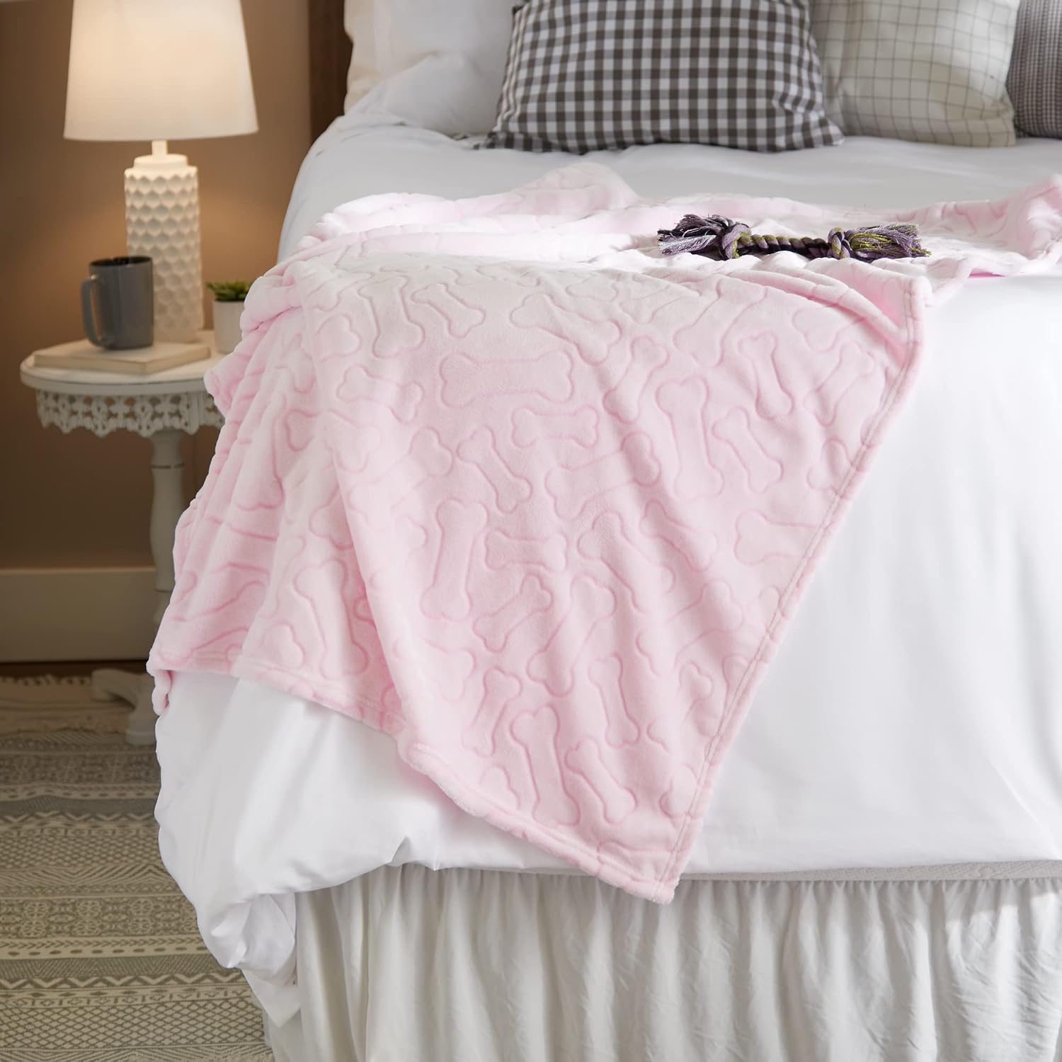Embossed Bone Print Pet Blanket, Pink, 36x48" - view 6