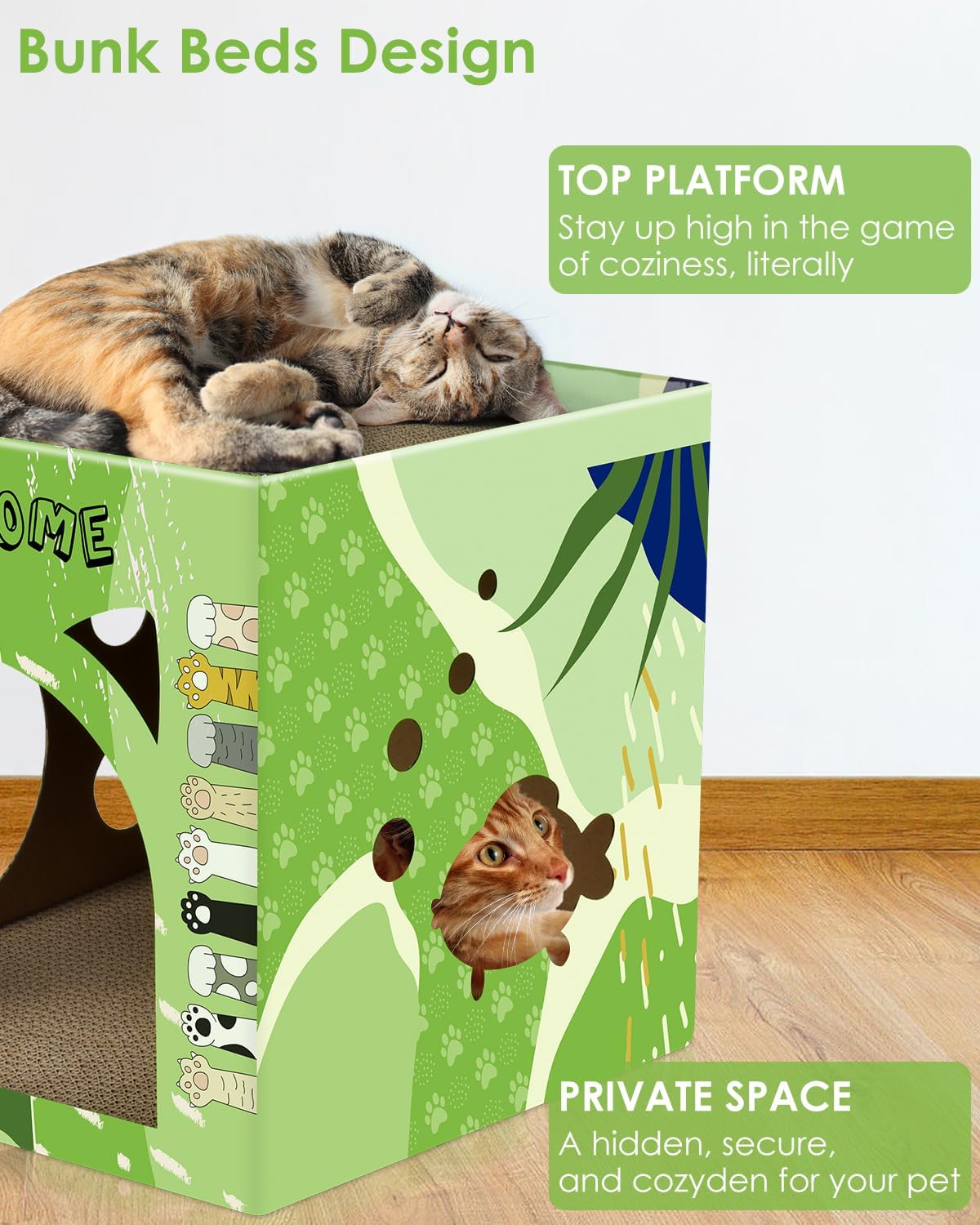 Cat Cardboard House, Large Thickened Play House with 2 Story Scratch Pads Bed Scratching Lounge for Indoor Cats Kittens Breathable Cube Shelter Corrugated Scratcher Box Toy - view 5