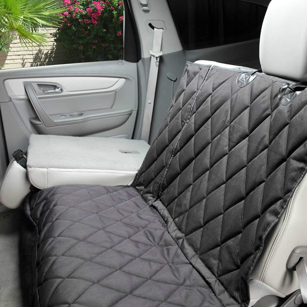 Dog Rear Seat Cover for Fold Down Seats - Hammock, Black Regular | Heavy-duty split design fits 60/40 and 50/50 fold-down seats. K9-Shield waterproof protection and a non-slip backing.