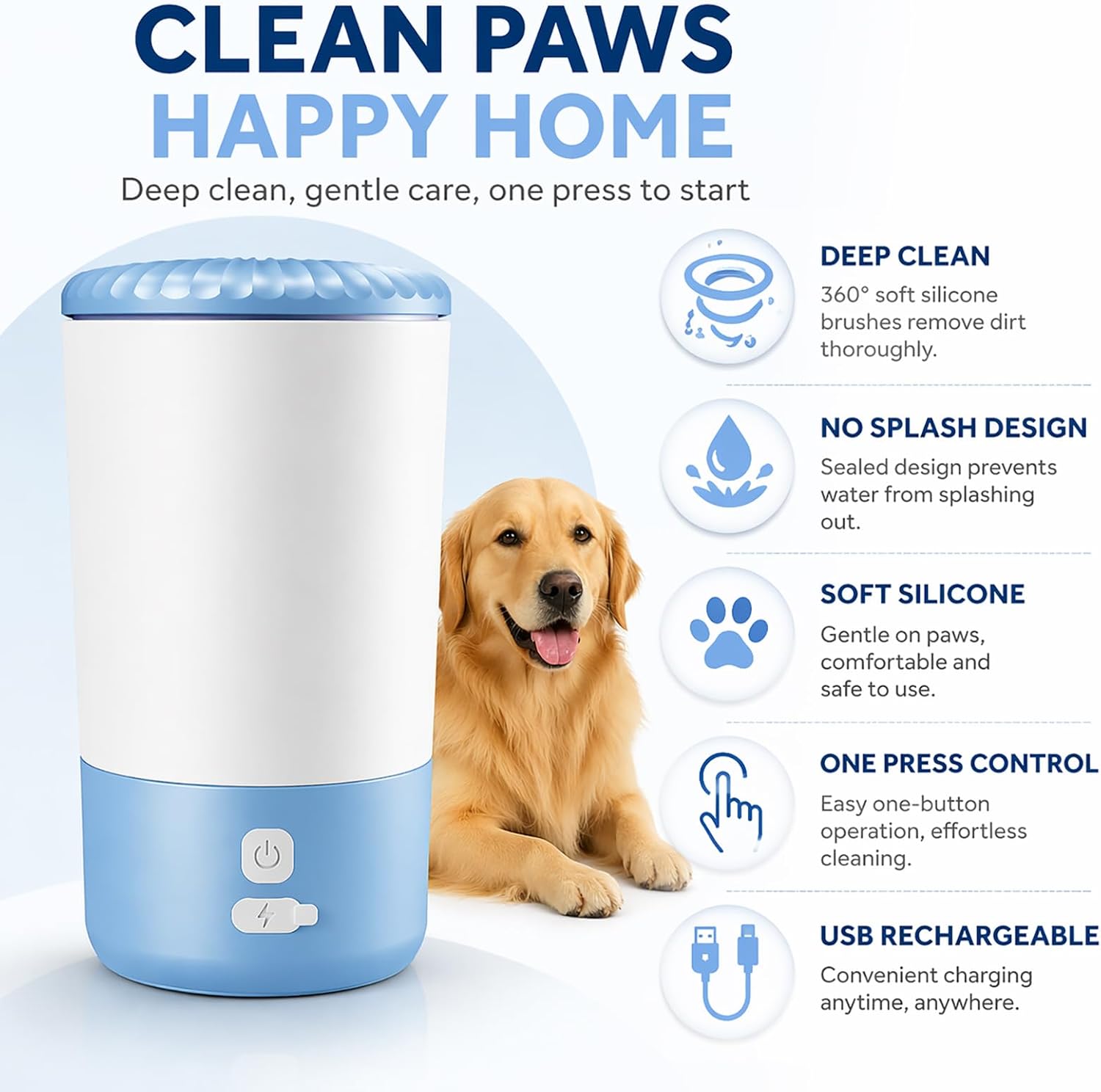 Electric Dog Paw Cleaner Cup – Rechargeable Paw Cleaning Device with Soft Silicone Bristles, Automatic 360° Dog Paw Washer, Portable Pet Foot Washer for Medium Large Dogs - view 2